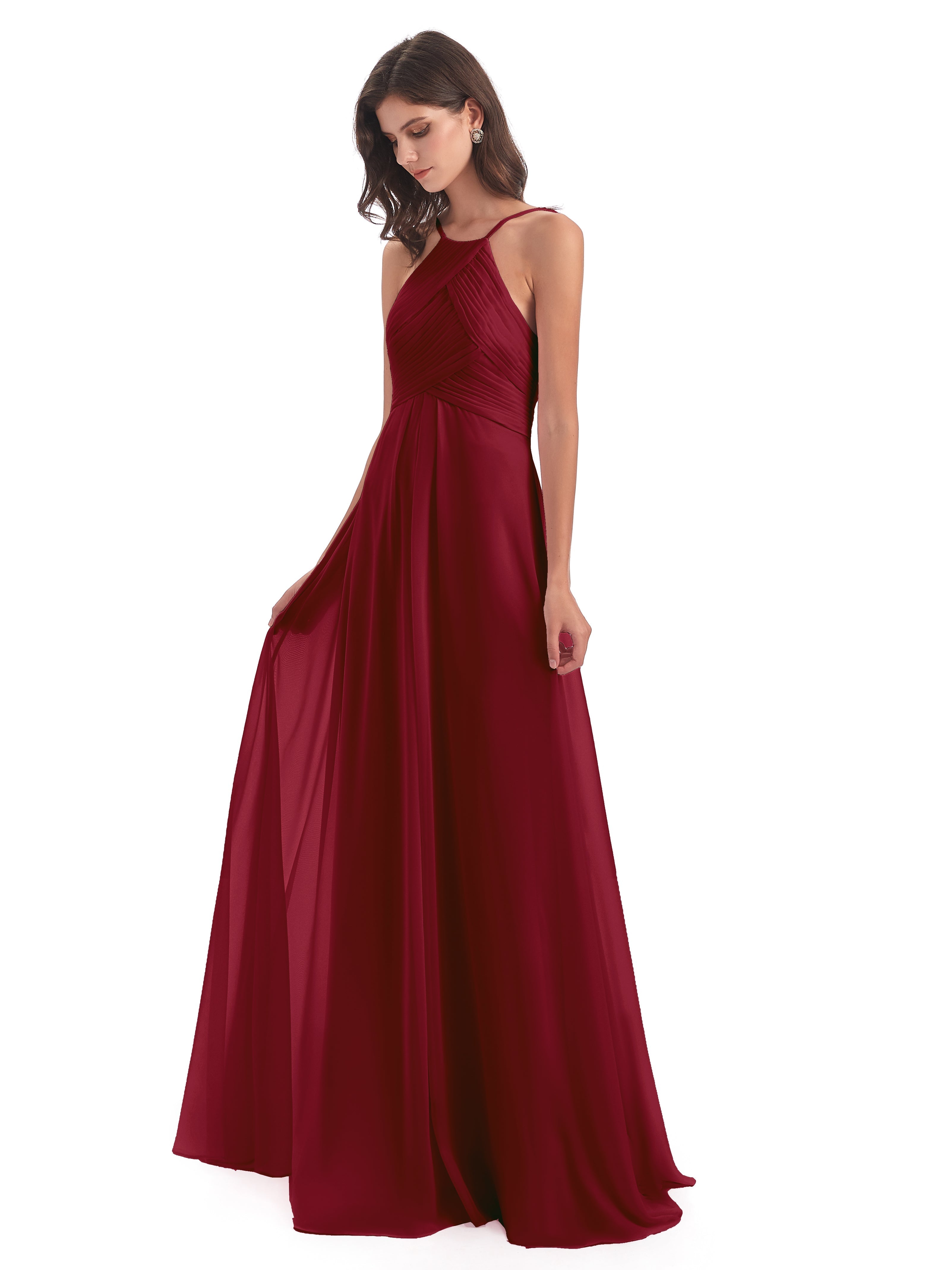 Robe De Demoiselle D Honneur Bordeaux Licou Dos Ouvert Mousseline Robes Demoiselle D'Honneur