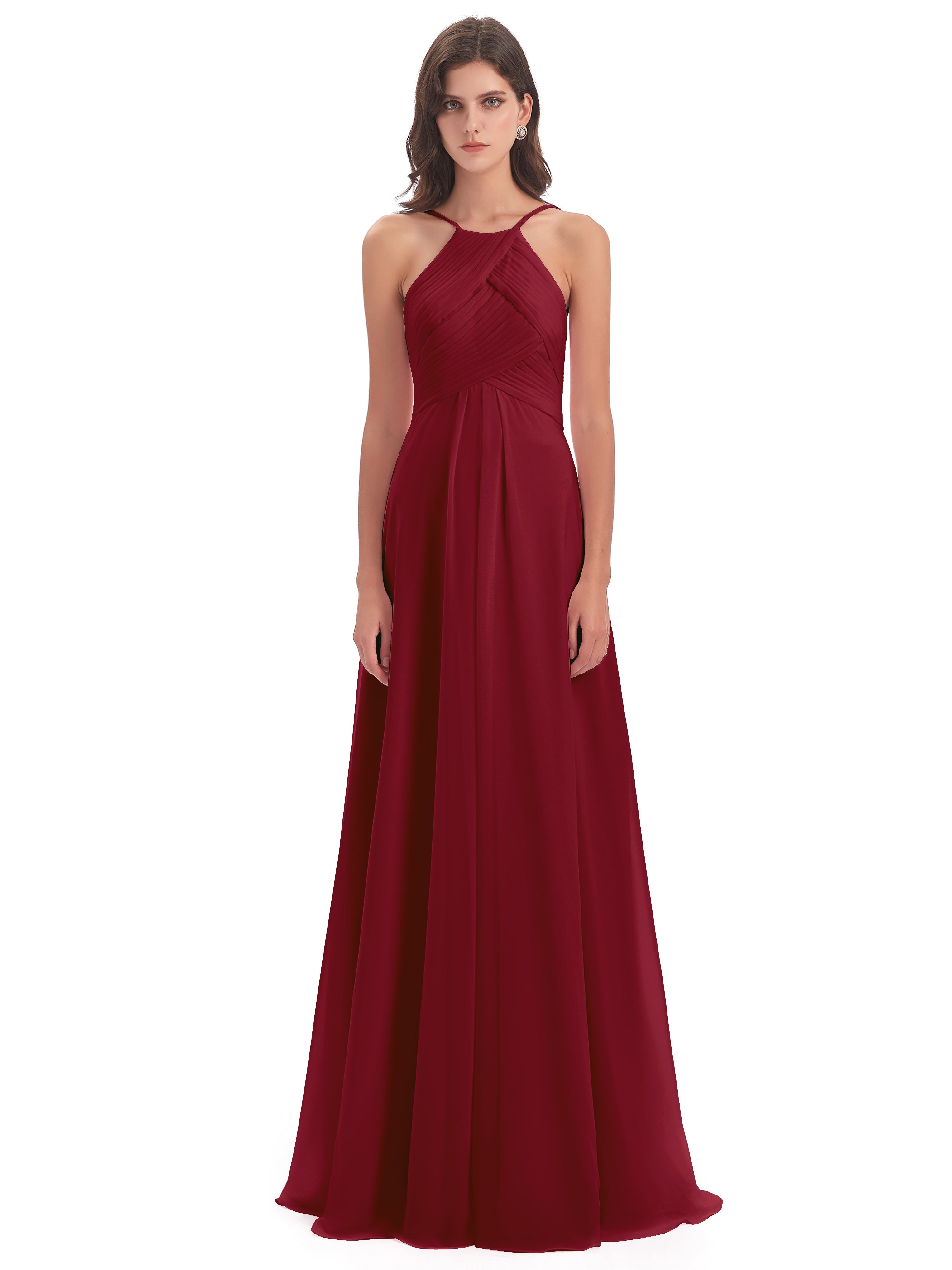 Robe De Demoiselle D Honneur Bordeaux Licou Dos Ouvert Mousseline Robes Demoiselle D'Honneur