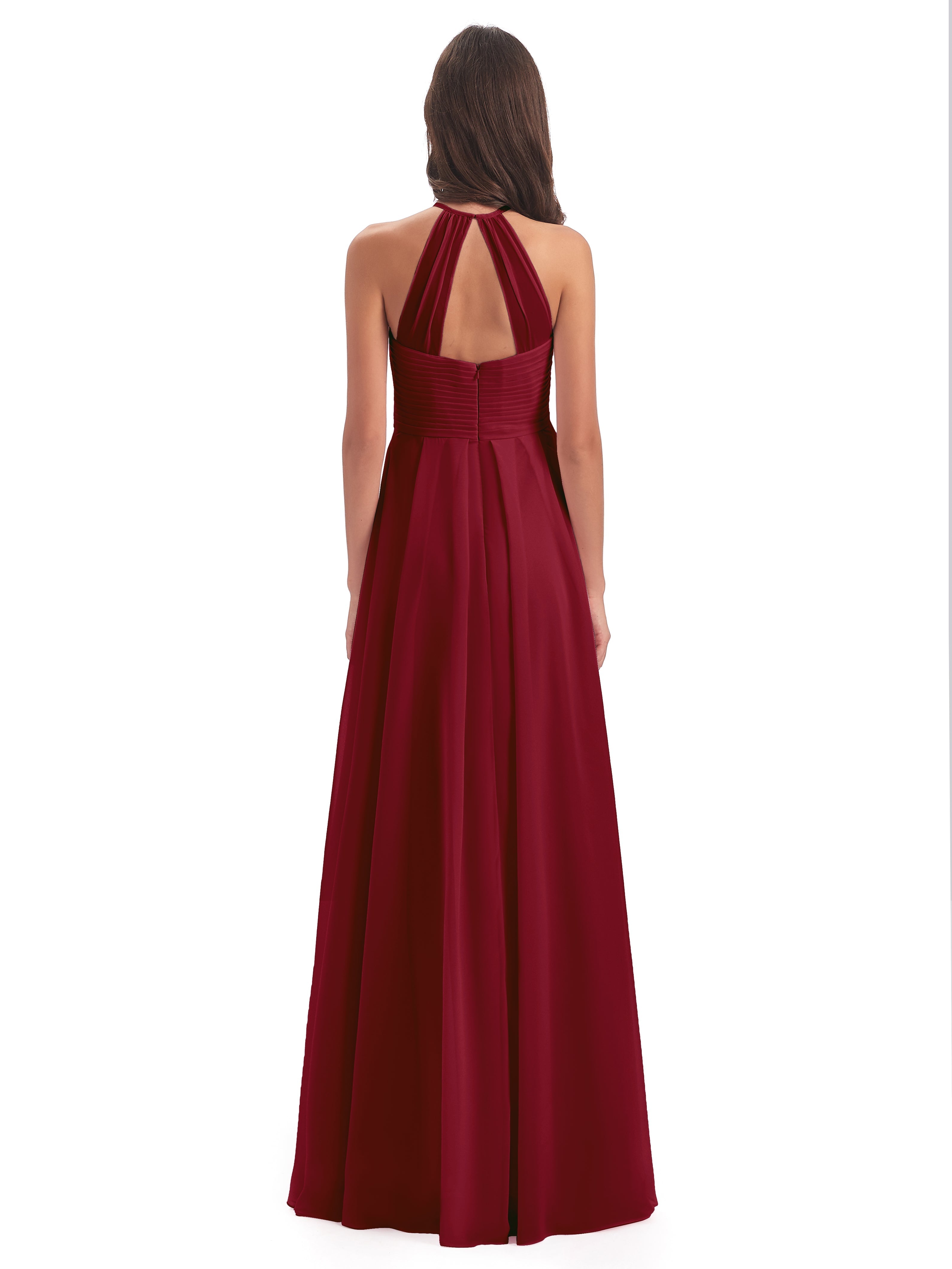 Robe De Demoiselle D Honneur Bordeaux Licou Dos Ouvert Mousseline Robes Demoiselle D'Honneur
