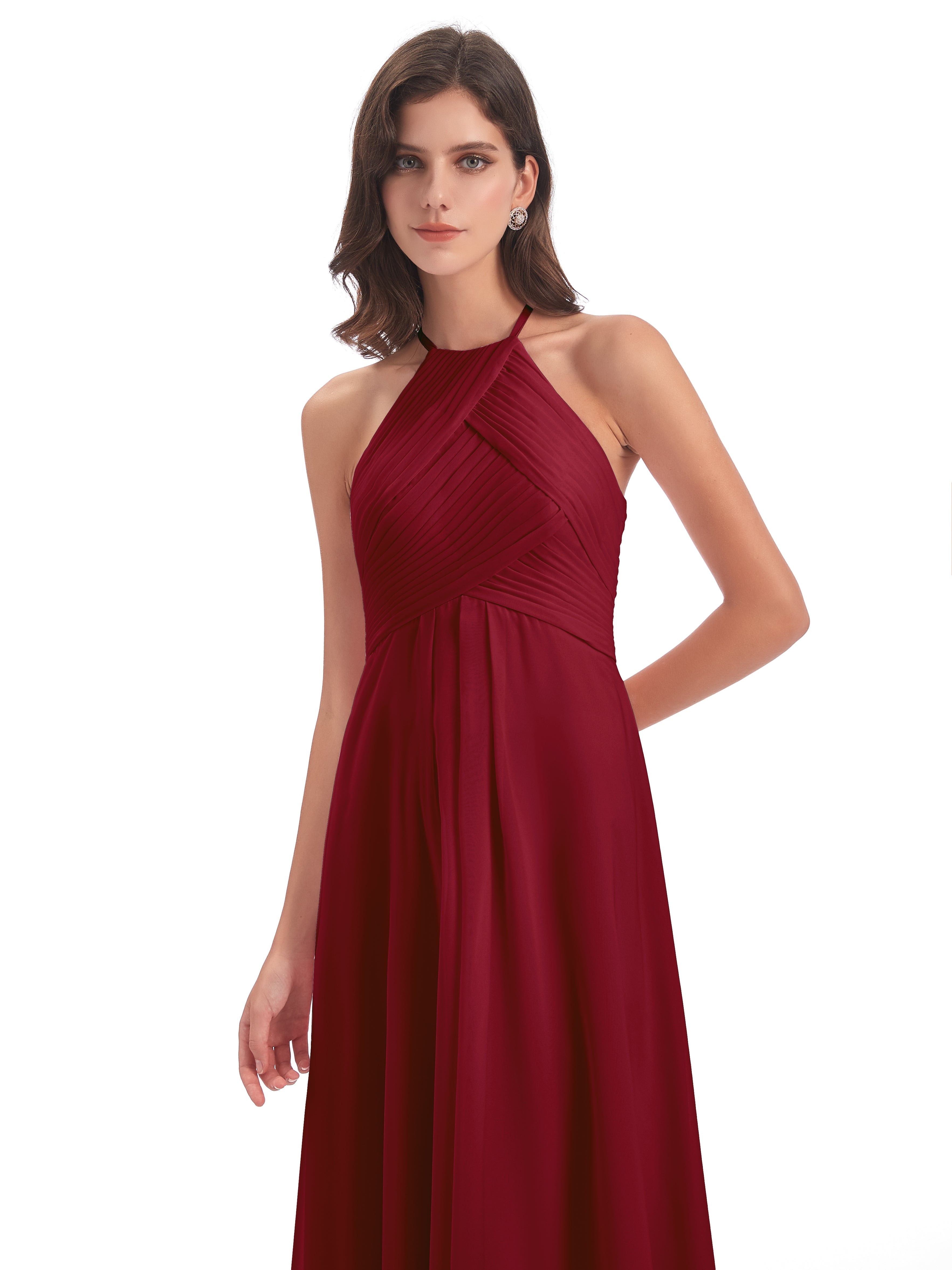 Robe De Demoiselle D Honneur Bordeaux Licou Dos Ouvert Mousseline Robes Demoiselle D'Honneur