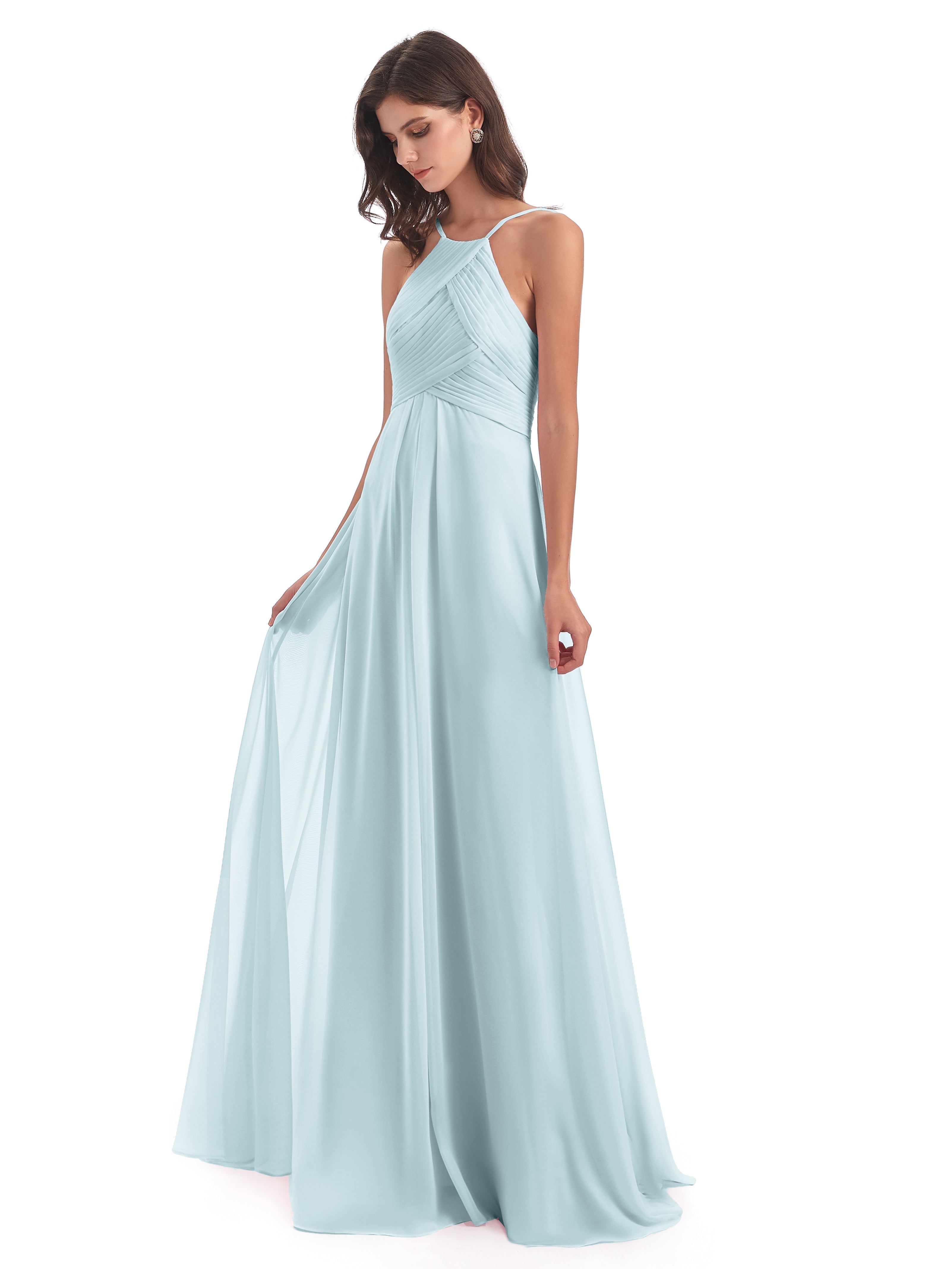 Robe De Demoiselle D'Honneur Brume Licou Dos Ouvert Mousseline Robes Demoiselle D'Honneur
