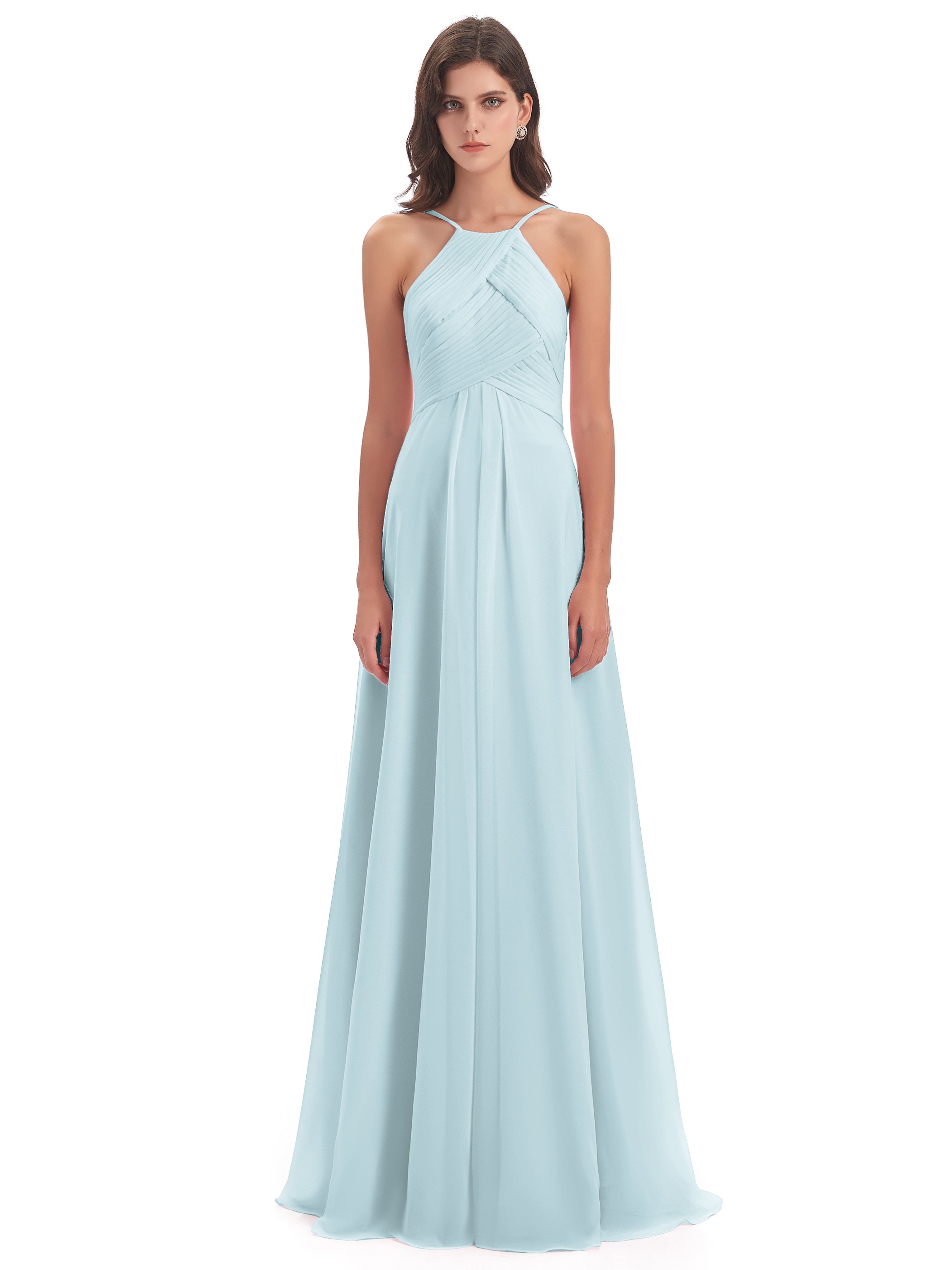 Robe De Demoiselle D'Honneur Brume Licou Dos Ouvert Mousseline Robes Demoiselle D'Honneur