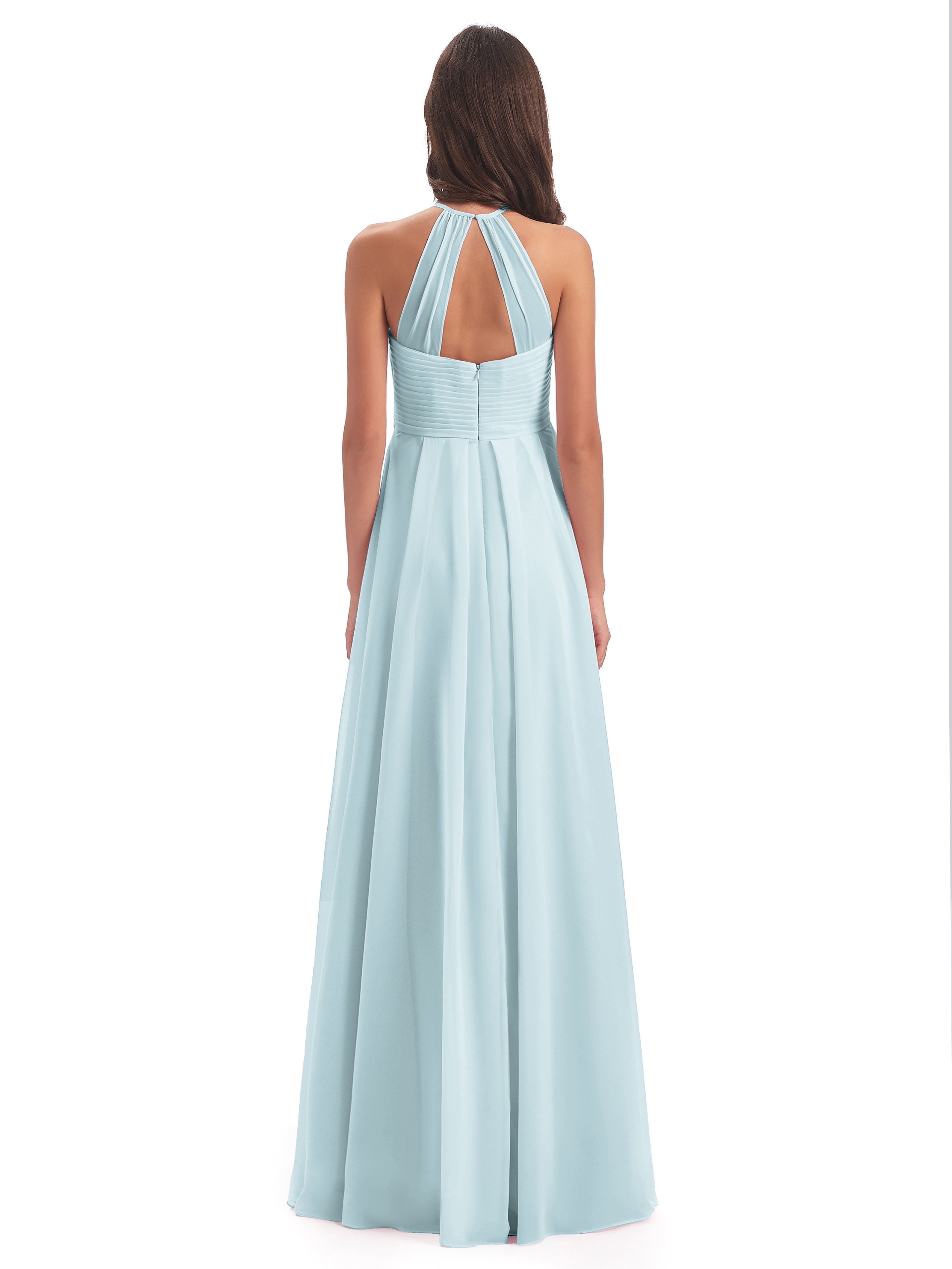 Robe De Demoiselle D'Honneur Brume Licou Dos Ouvert Mousseline Robes Demoiselle D'Honneur