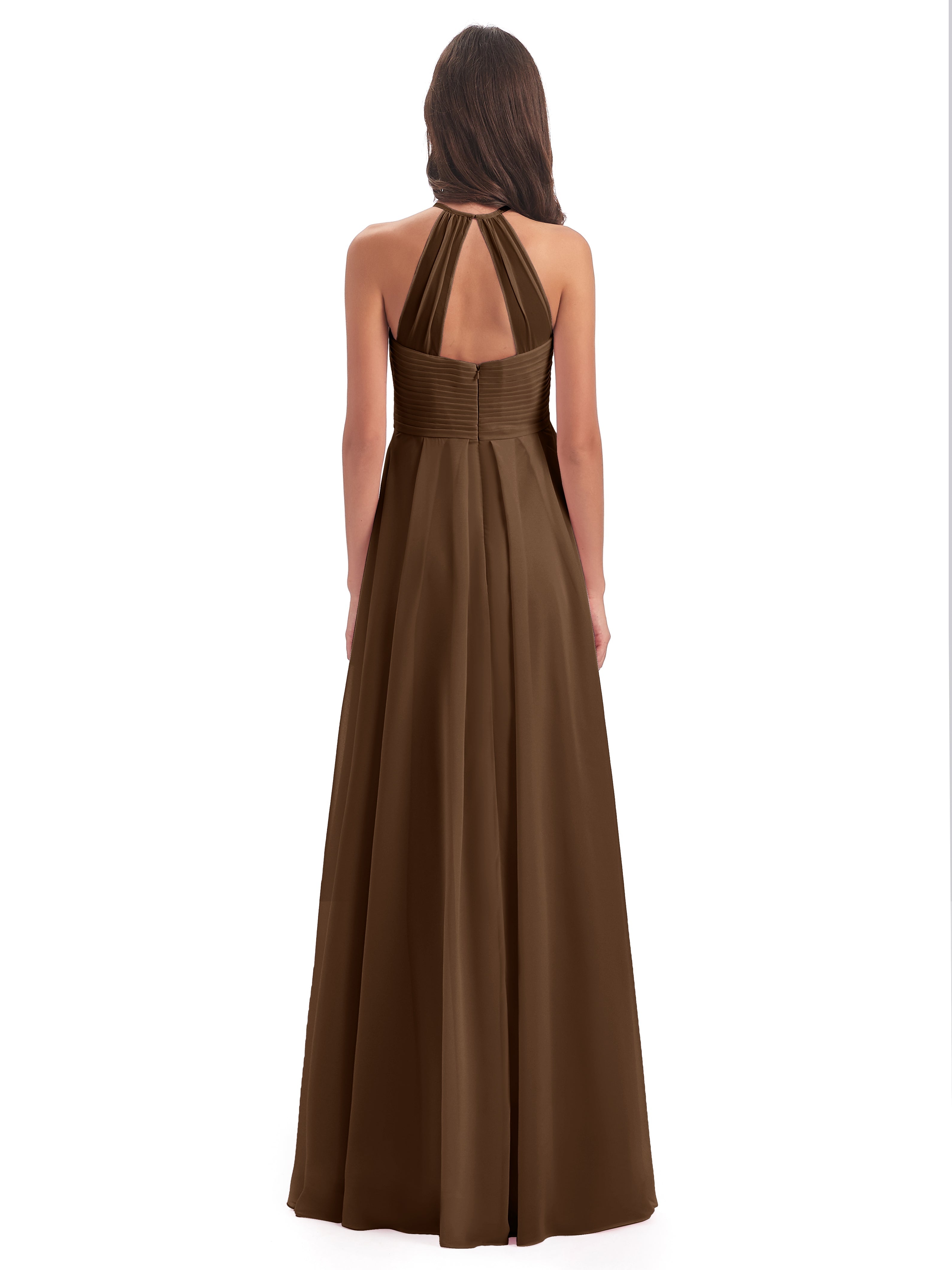 Robes De Demoiselle D'Honneur Brun Licou Dos Ouvert Mousseline Robes Demoiselle D'Honneur