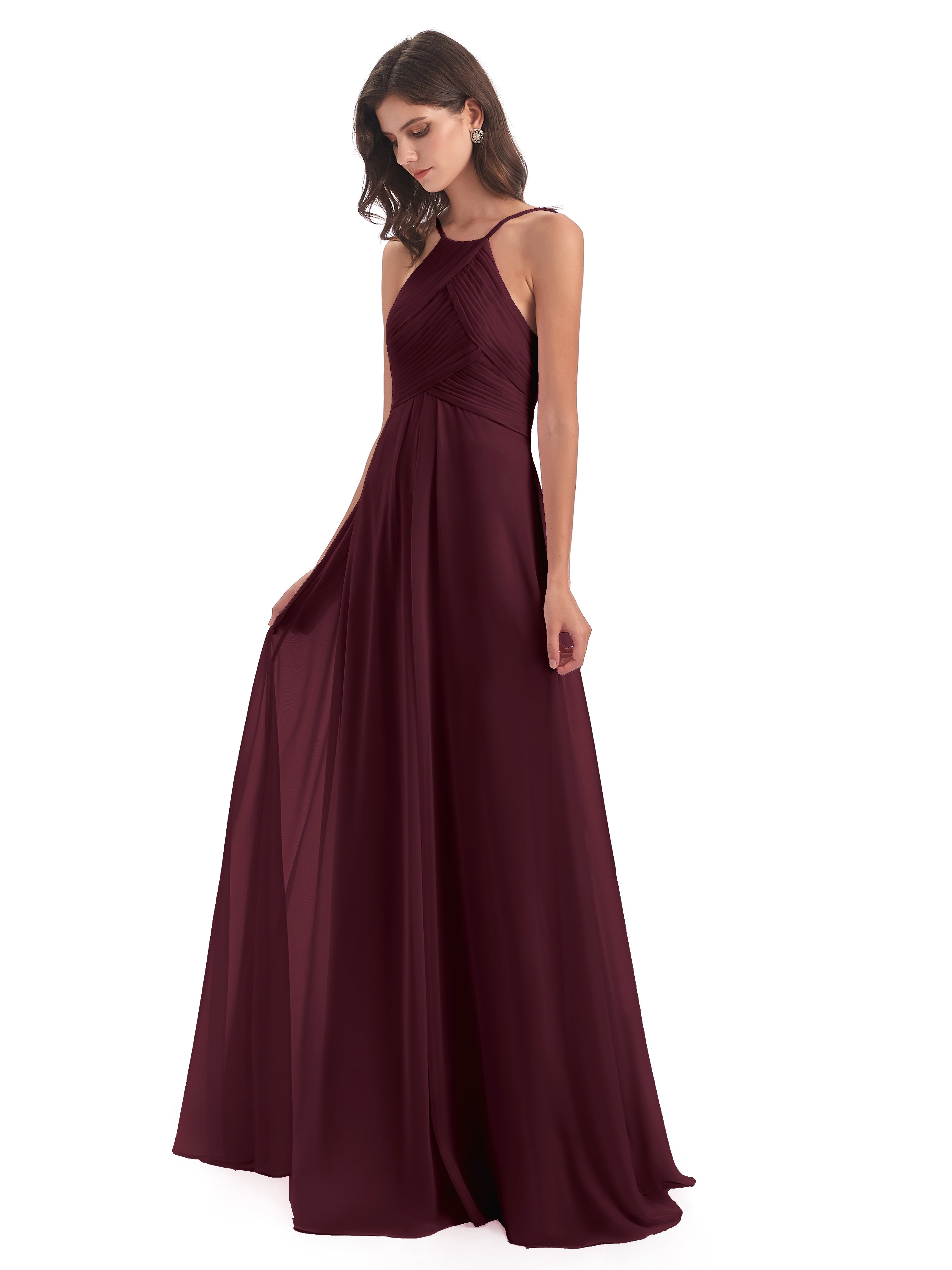 Robes De Demoiselle D'Honneur Cabernet Licou Dos Ouvert Mousseline Robes Demoiselle D'Honneur