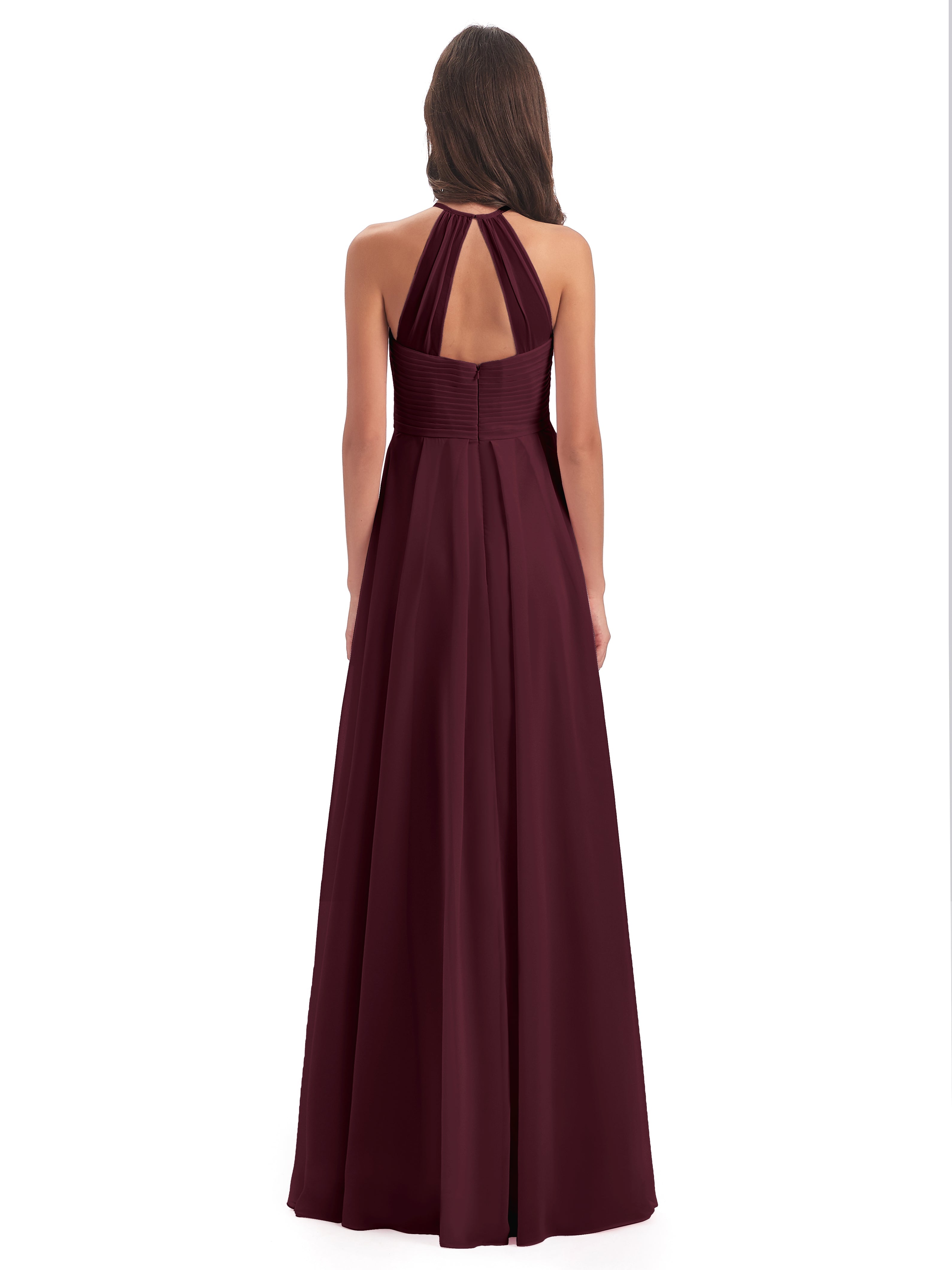 Robes De Demoiselle D'Honneur Cabernet Licou Dos Ouvert Mousseline Robes Demoiselle D'Honneur