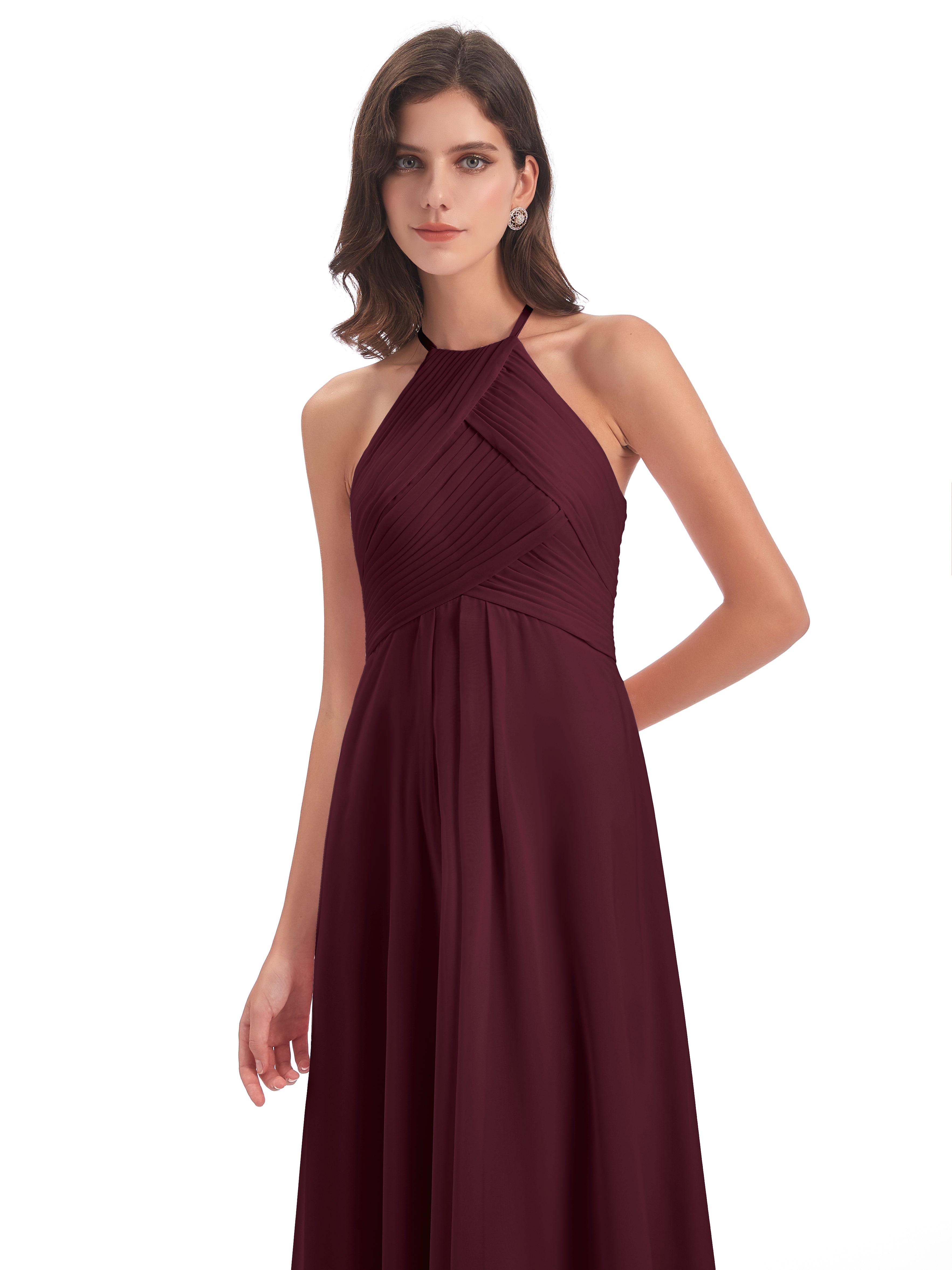 Robes De Demoiselle D'Honneur Cabernet Licou Dos Ouvert Mousseline Robes Demoiselle D'Honneur