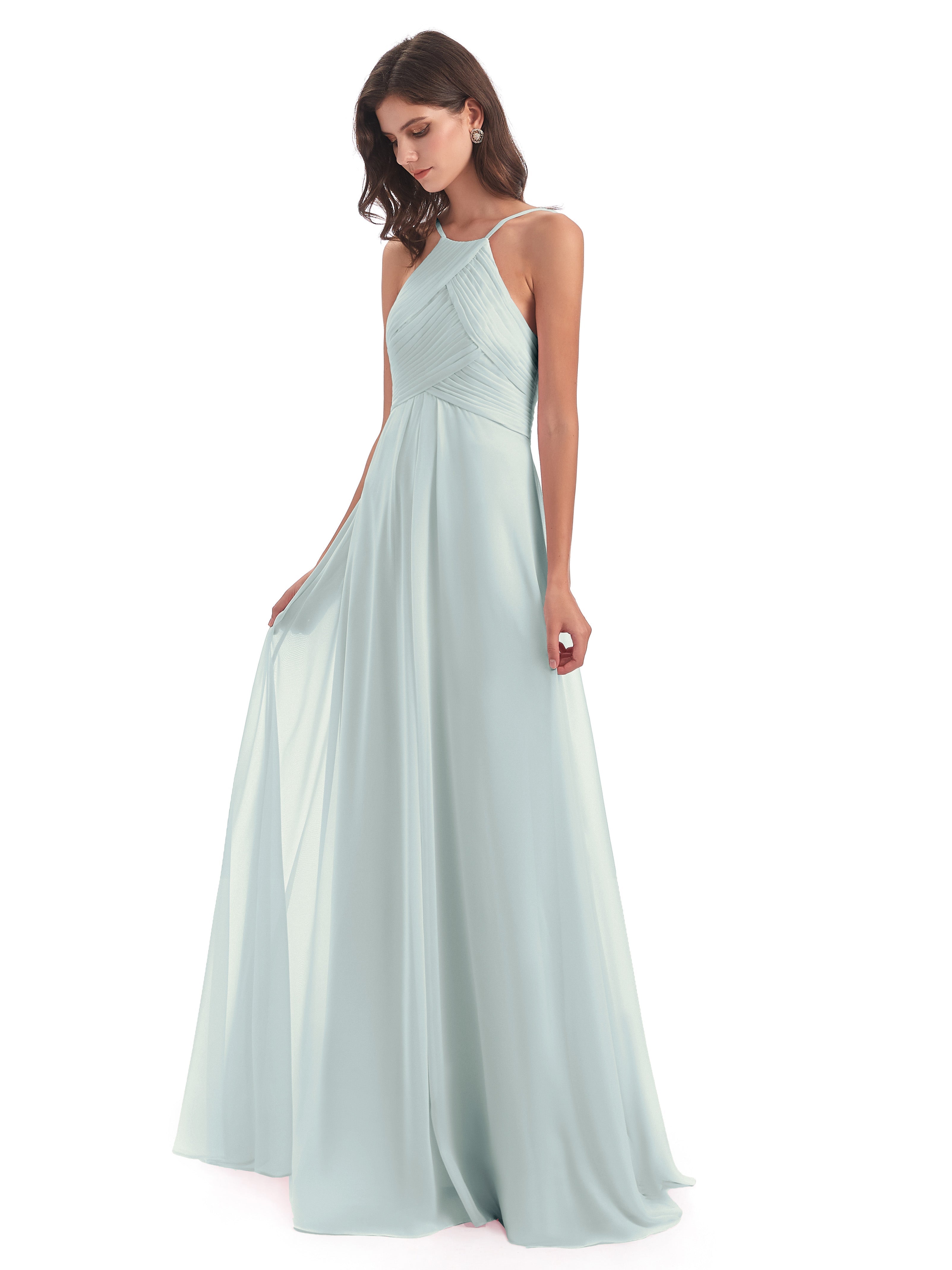 Robe Demoiselle D Honneur Vert Celadon Licou Dos Ouvert Mousseline Robes Demoiselle D'Honneur