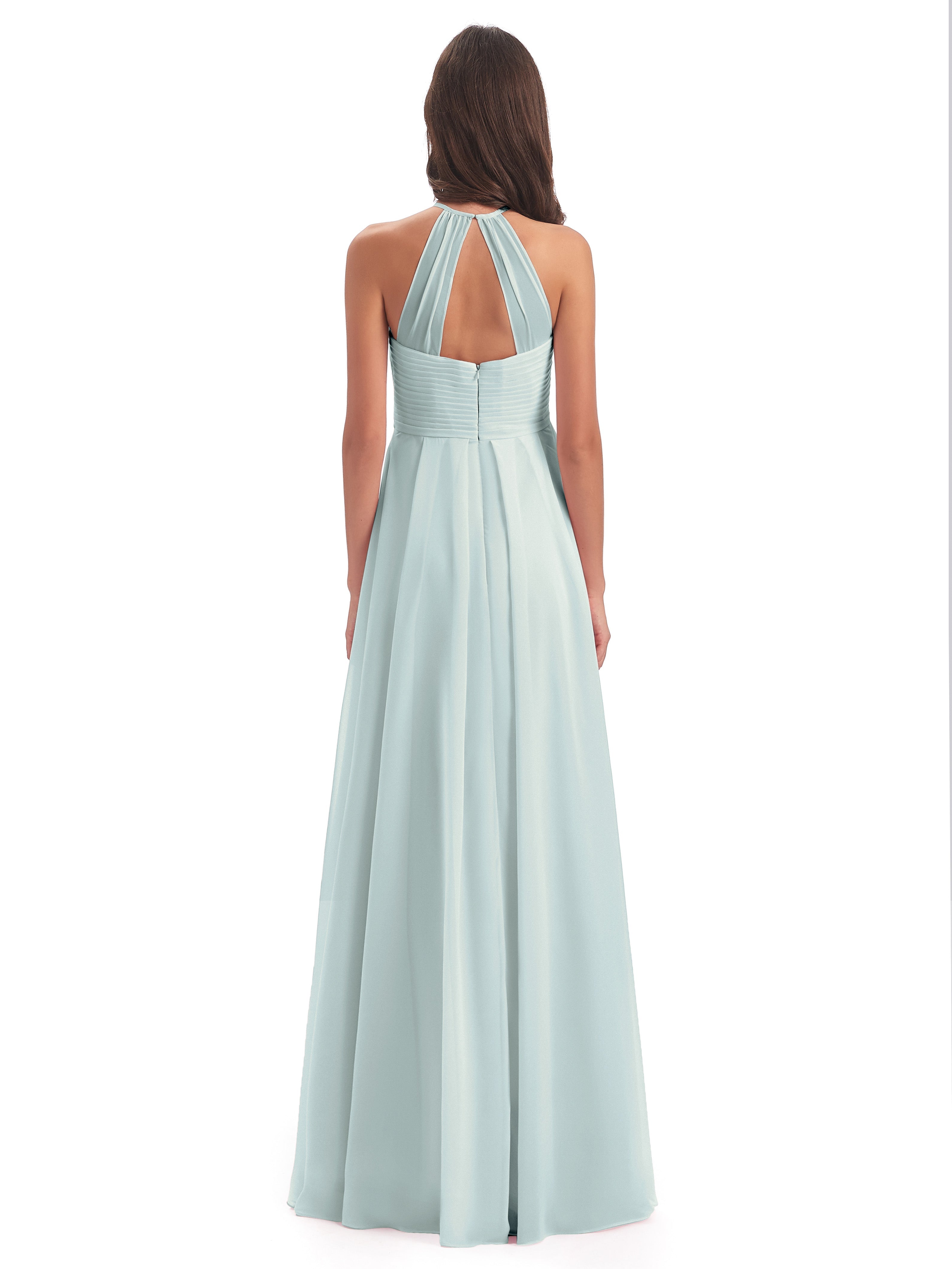 Robe Demoiselle D Honneur Vert Celadon Licou Dos Ouvert Mousseline Robes Demoiselle D'Honneur