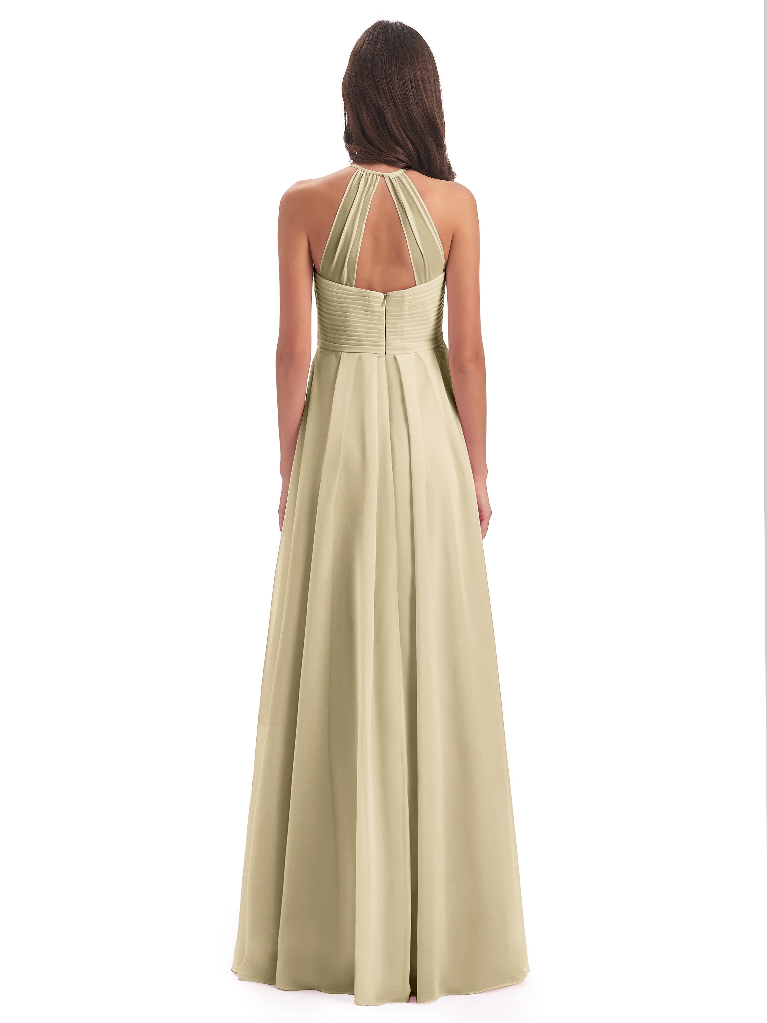 Robe Demoiselle Dhonneur Champagne Licou Dos Ouvert Mousseline Robes Demoiselle D'Honneur
