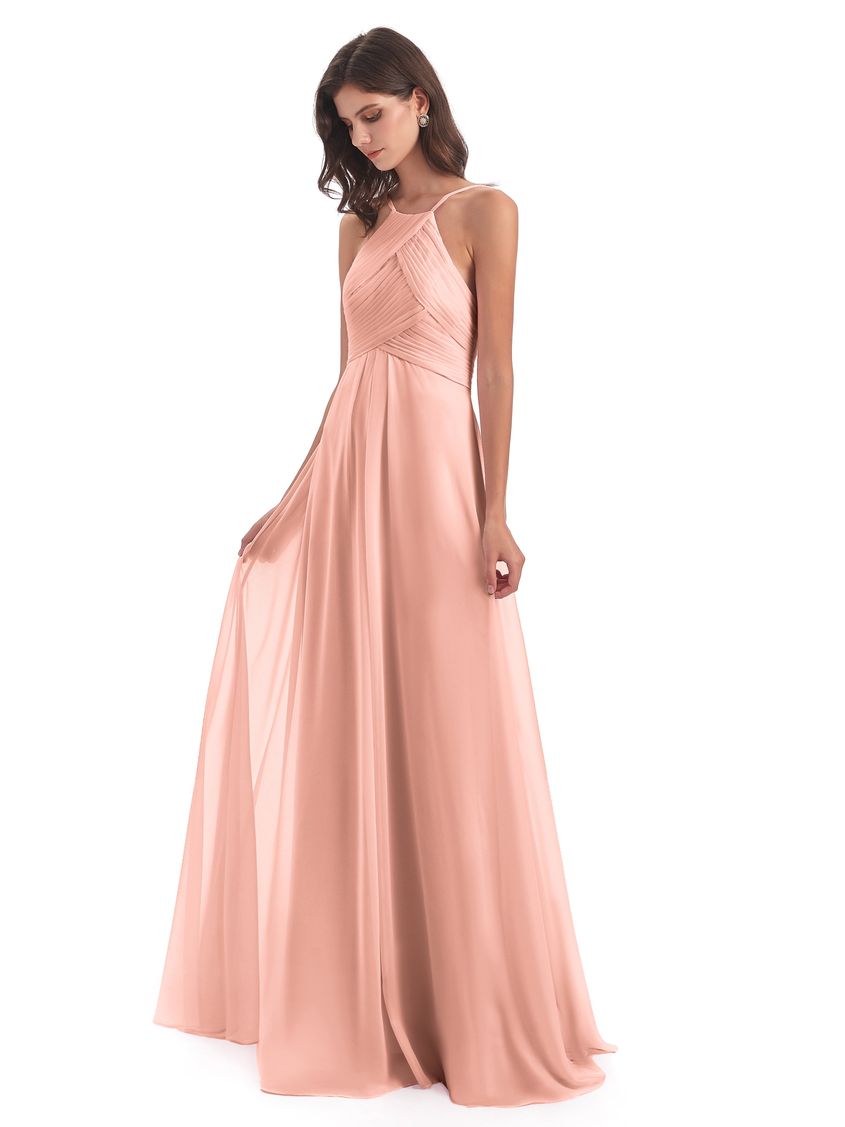Demoiselle D Honneur Robe Corail Licou Dos Ouvert Mousseline Robes Demoiselle D'Honneur