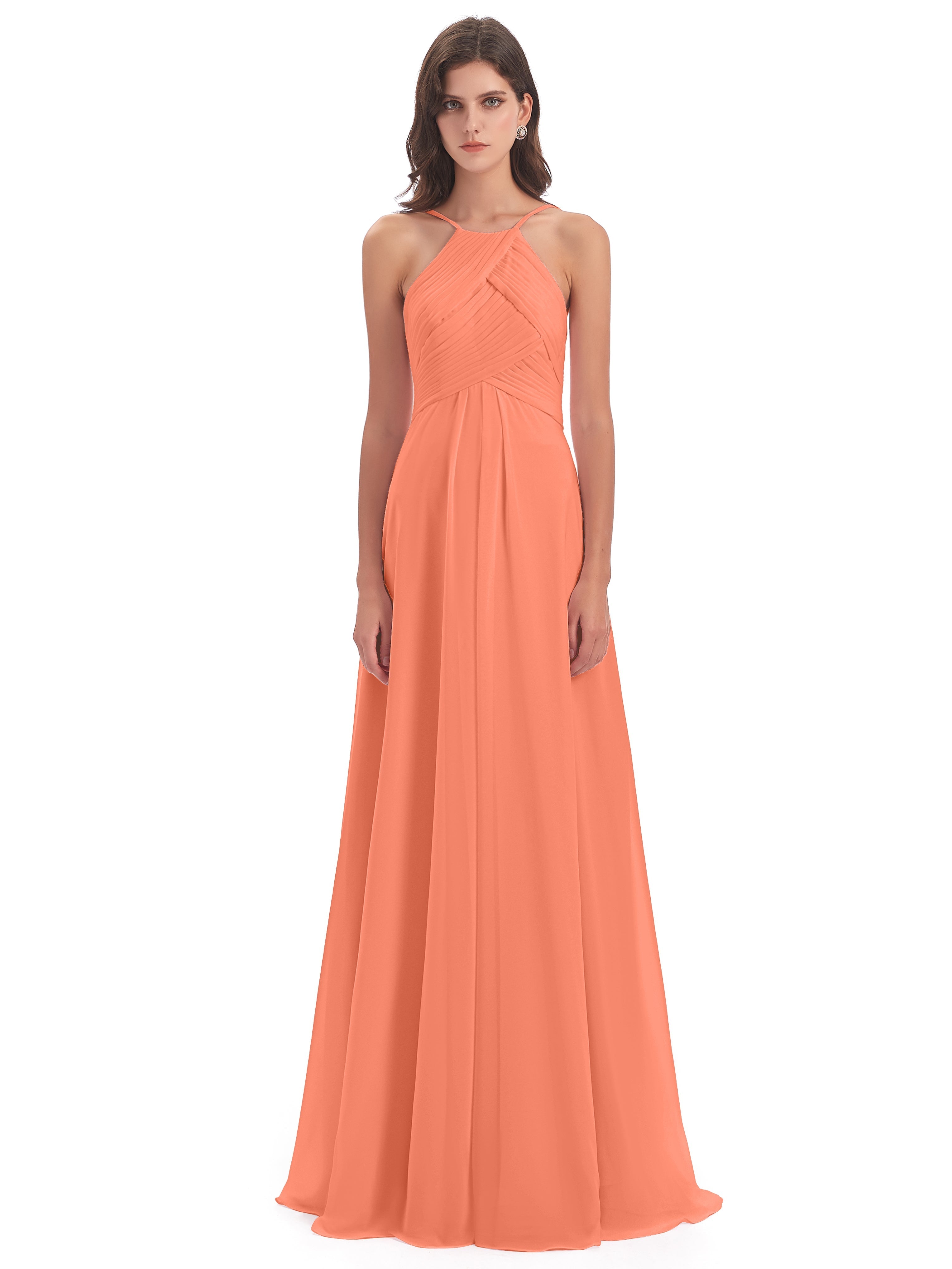 Robes De Demoiselle D'Honneur Coucher De Soleil Licou Dos Ouvert Mousseline Robes Demoiselle D'Honneur