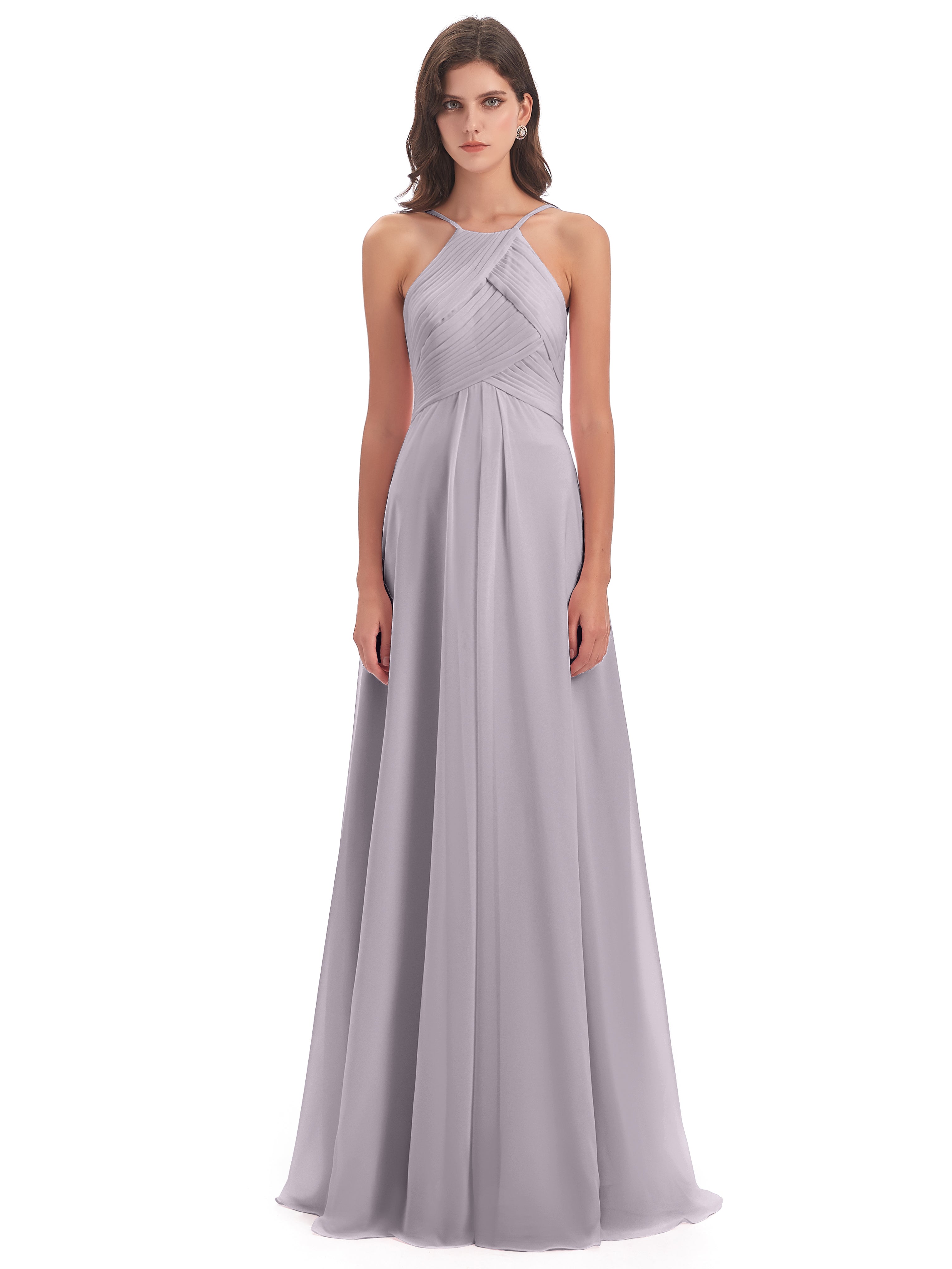 Robes De Demoiselle D'Honneur Crépuscule Licou Dos Ouvert Mousseline Robes Demoiselle D'Honneur
