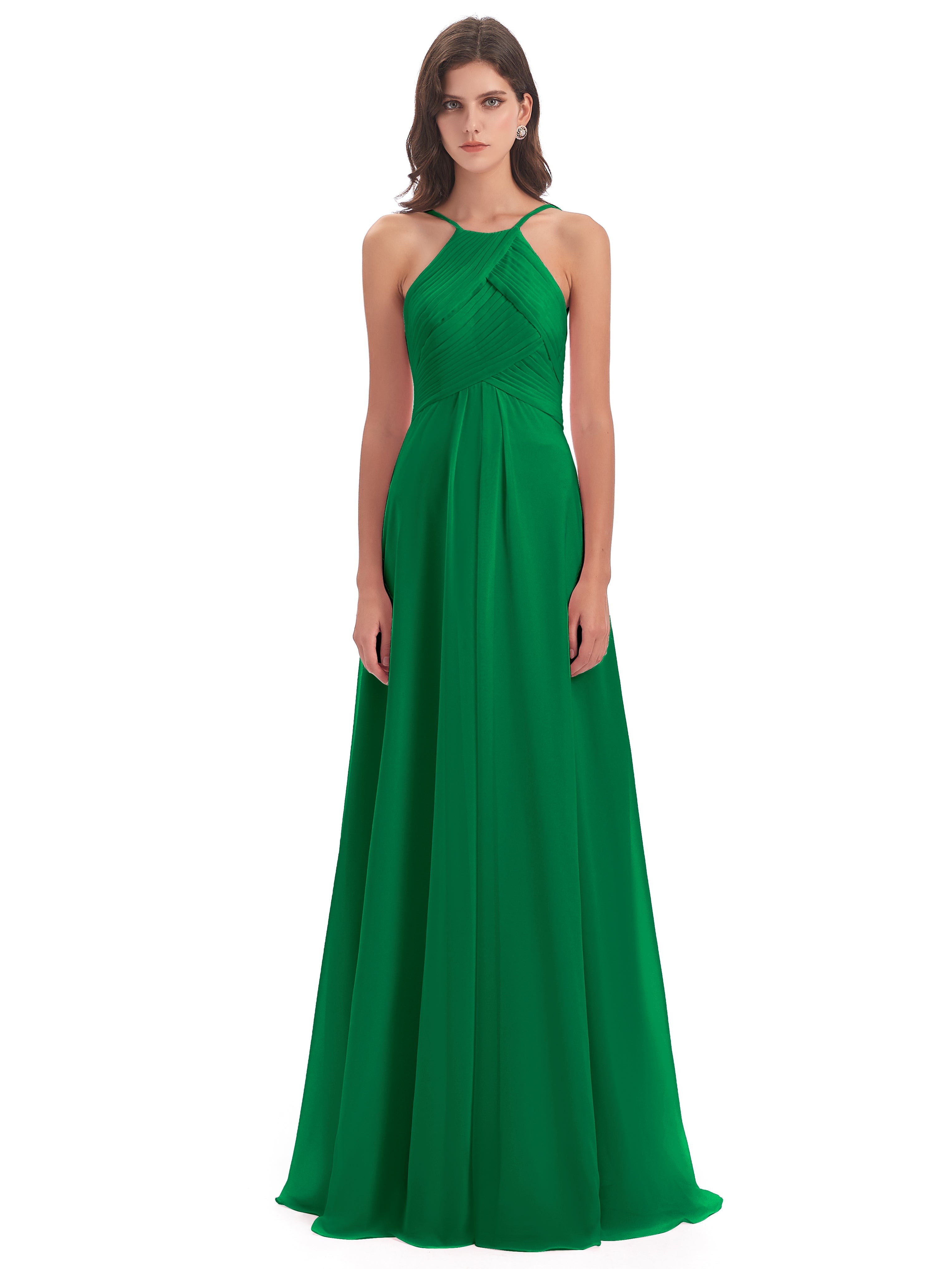 Demoiselle D Honneur Vert Émeraude Licou Dos Ouvert Mousseline Robes Demoiselle D'Honneur