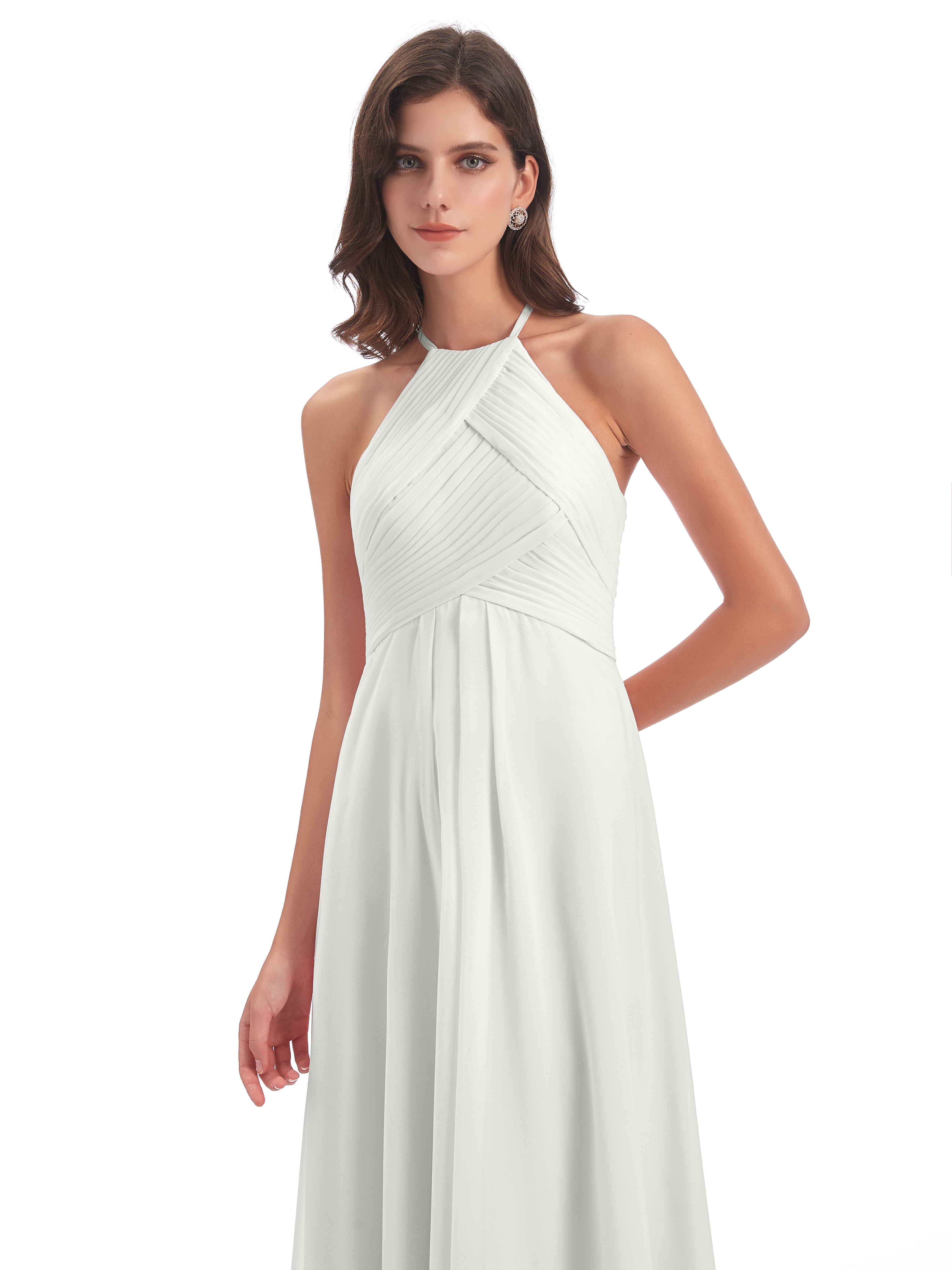 Robe Ivoire Demoiselle D Honneur Licou Dos Ouvert Mousseline Robes Demoiselle D'Honneur