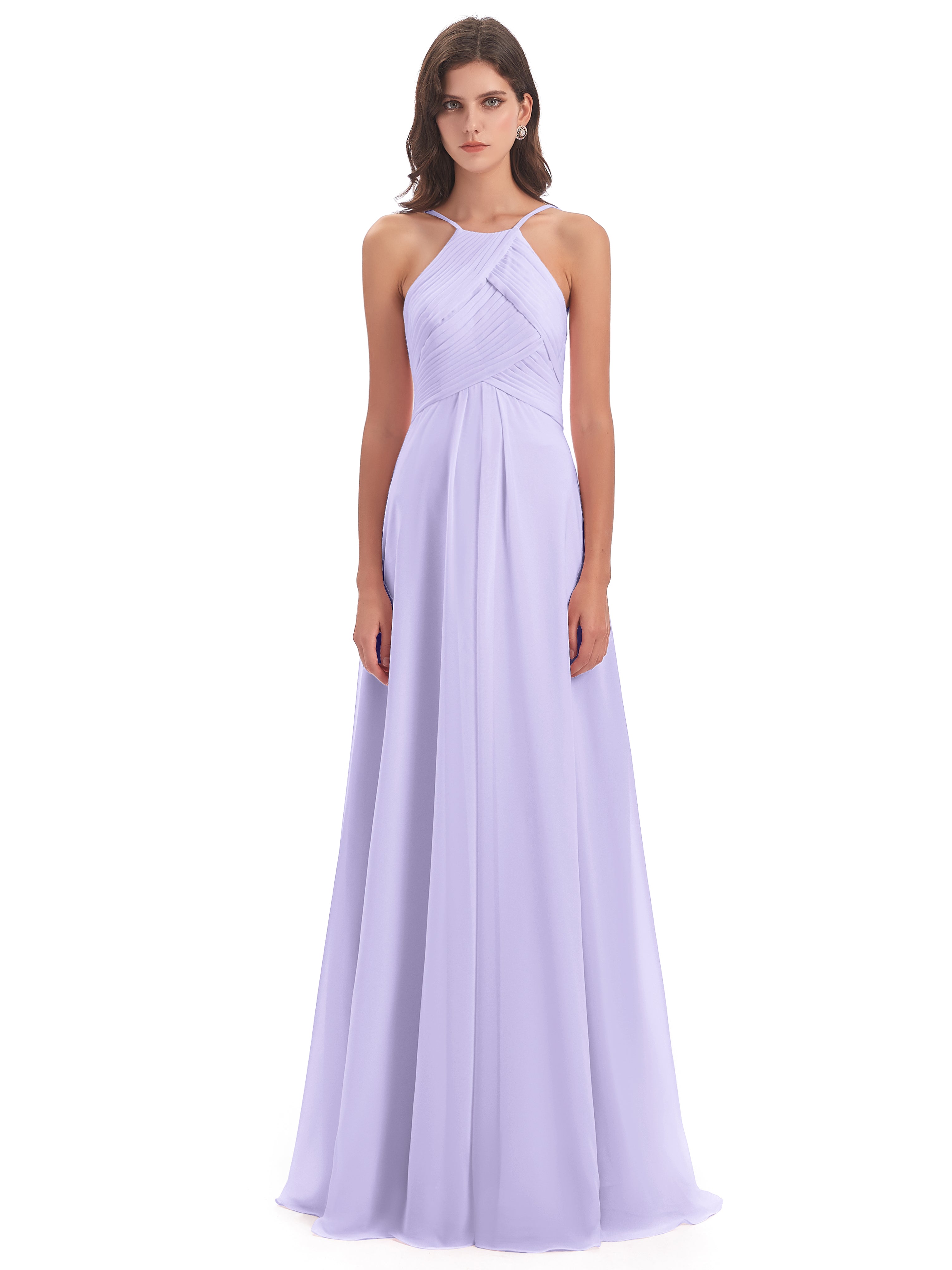 Robes De Demoiselle D'Honneur Lilas Licou Dos Ouvert Mousseline Robes Demoiselle D'Honneur