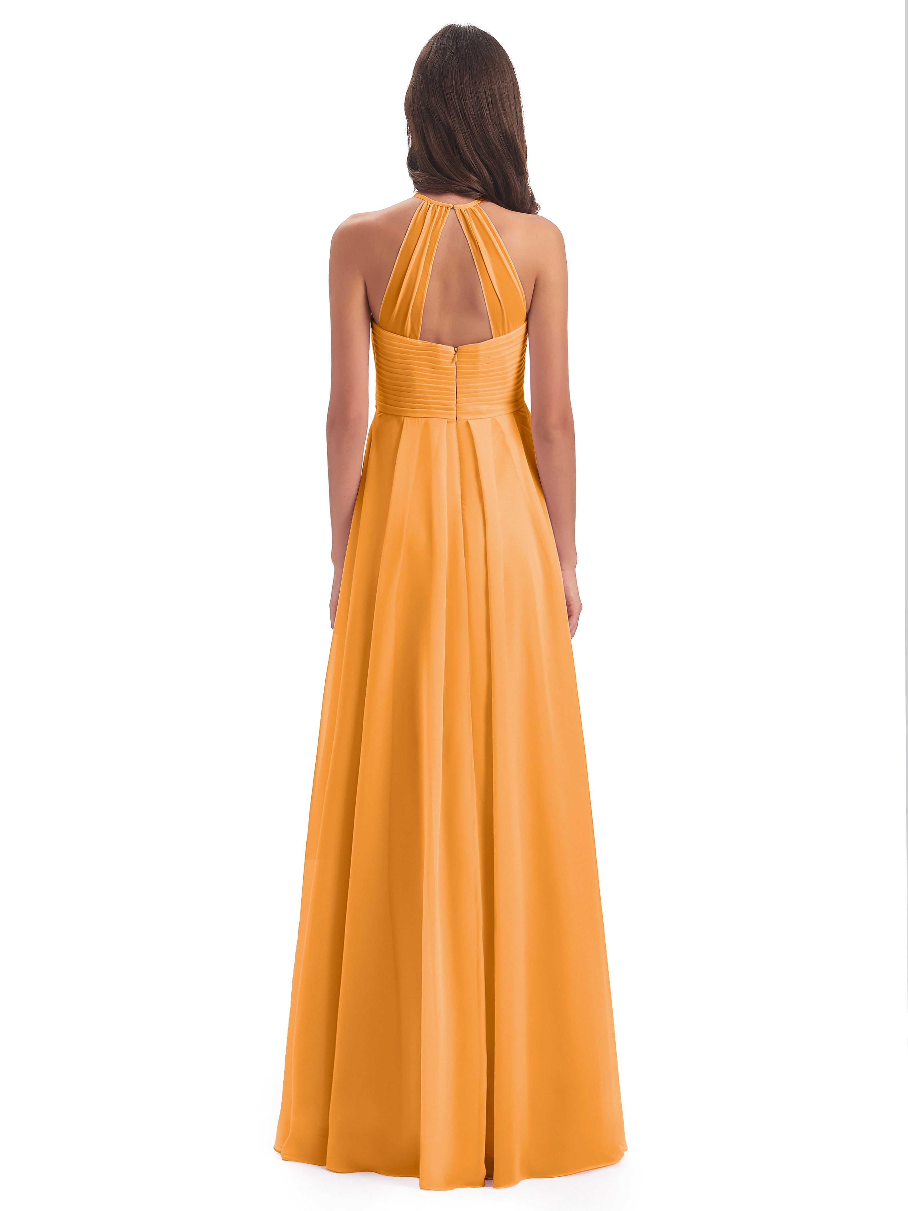 Robes De Demoiselle D'Honneur Mandarine Licou Dos Ouvert Mousseline Robes Demoiselle D'Honneur