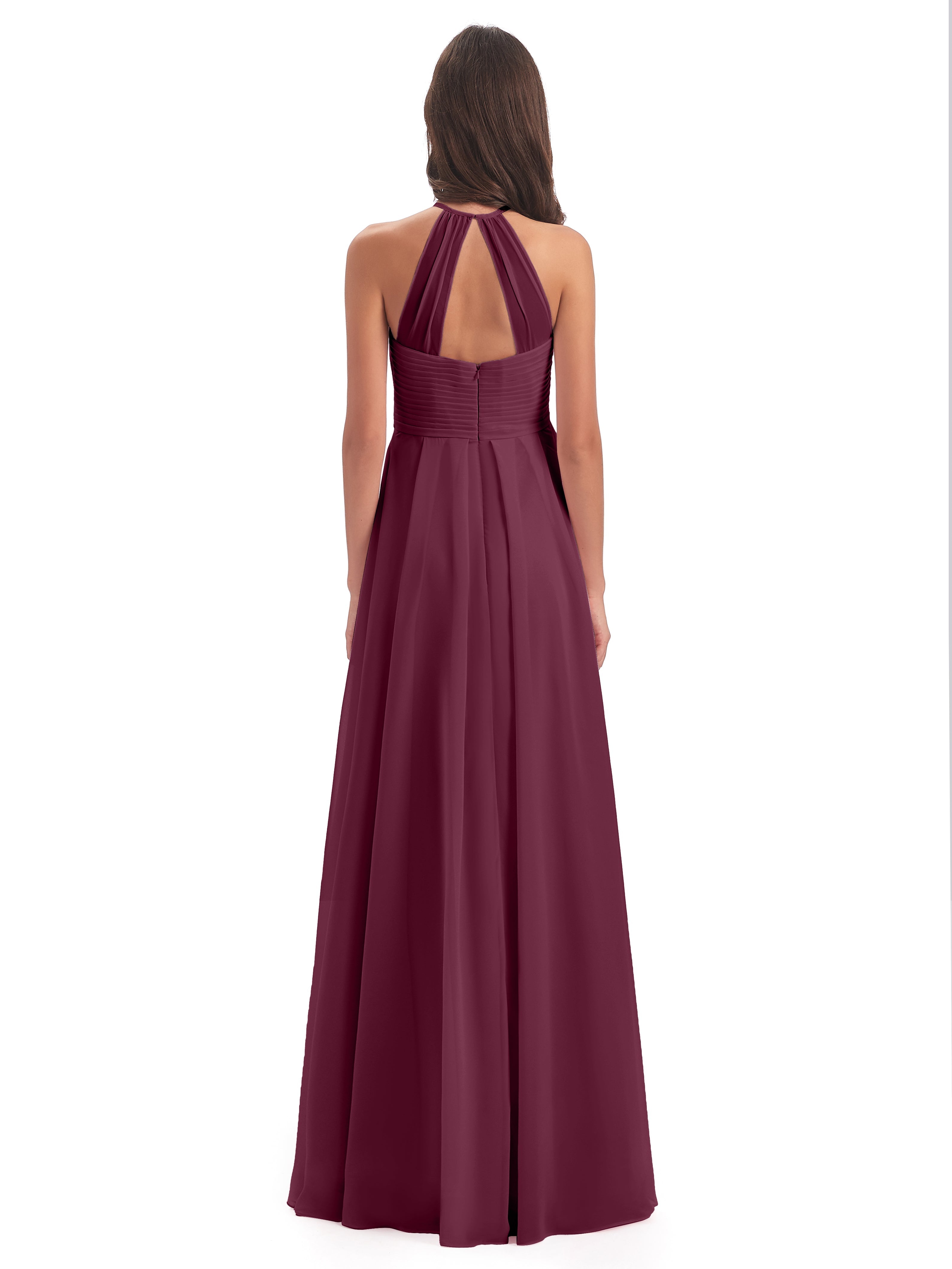 Robes De Demoiselle D'Honneur Mûre Licou Dos Ouvert Mousseline Robes Demoiselle D'Honneur
