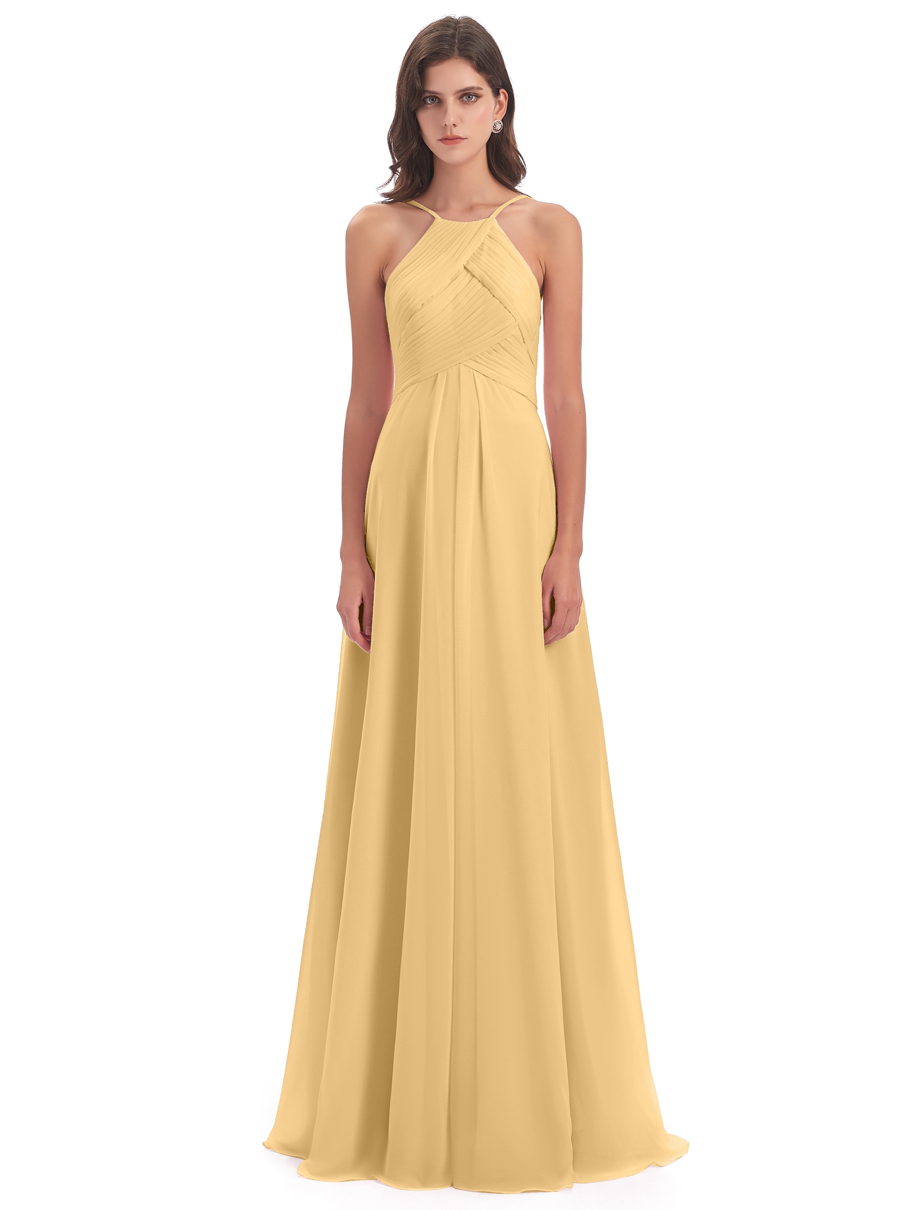 Robe Demoiselle D Honneur Doree Licou Dos Ouvert Mousseline Robes Demoiselle D'Honneur