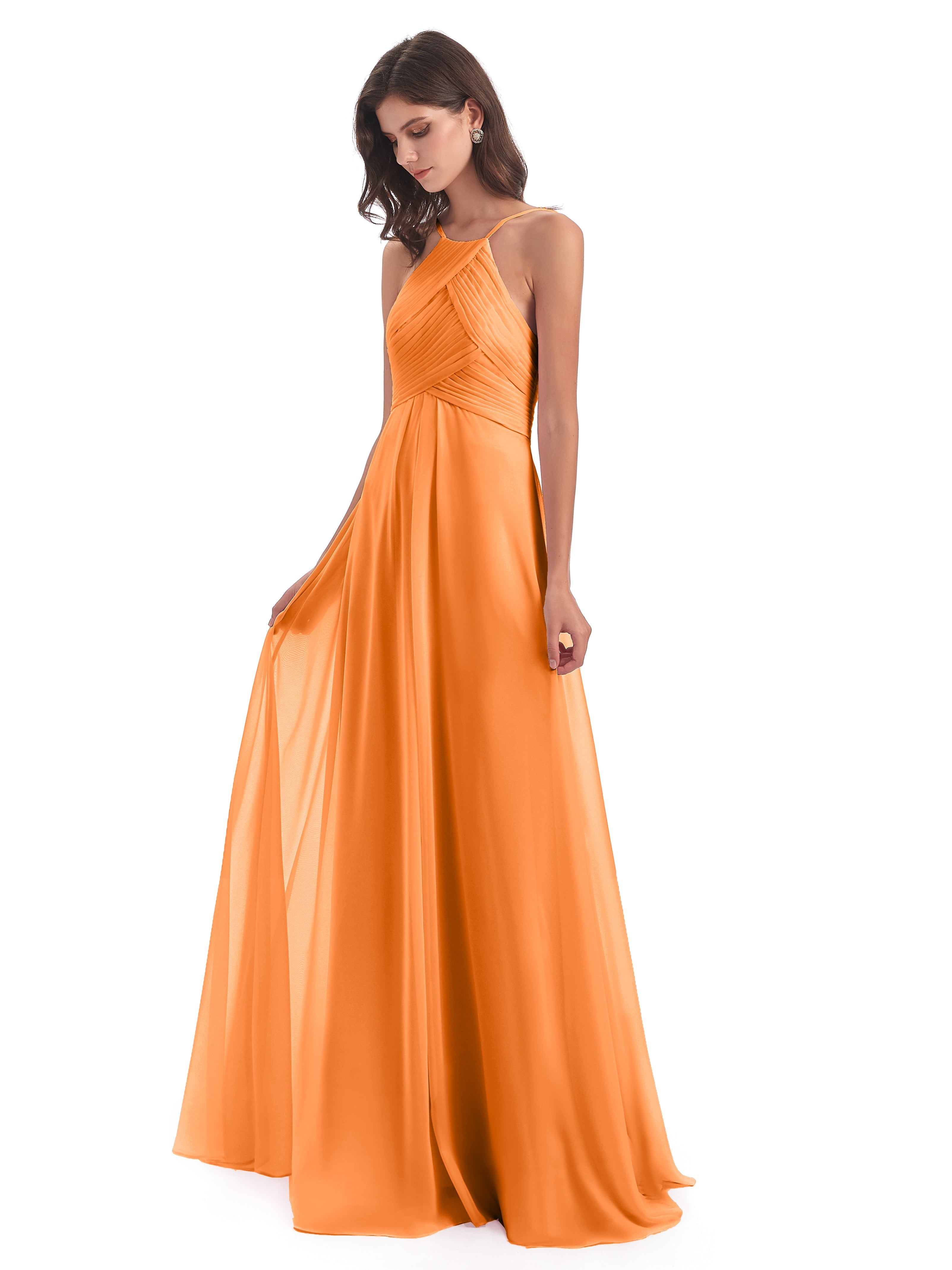 Robe Demoiselle D Honneur Orange Licou Dos Ouvert Mousseline Robes Demoiselle D'Honneur