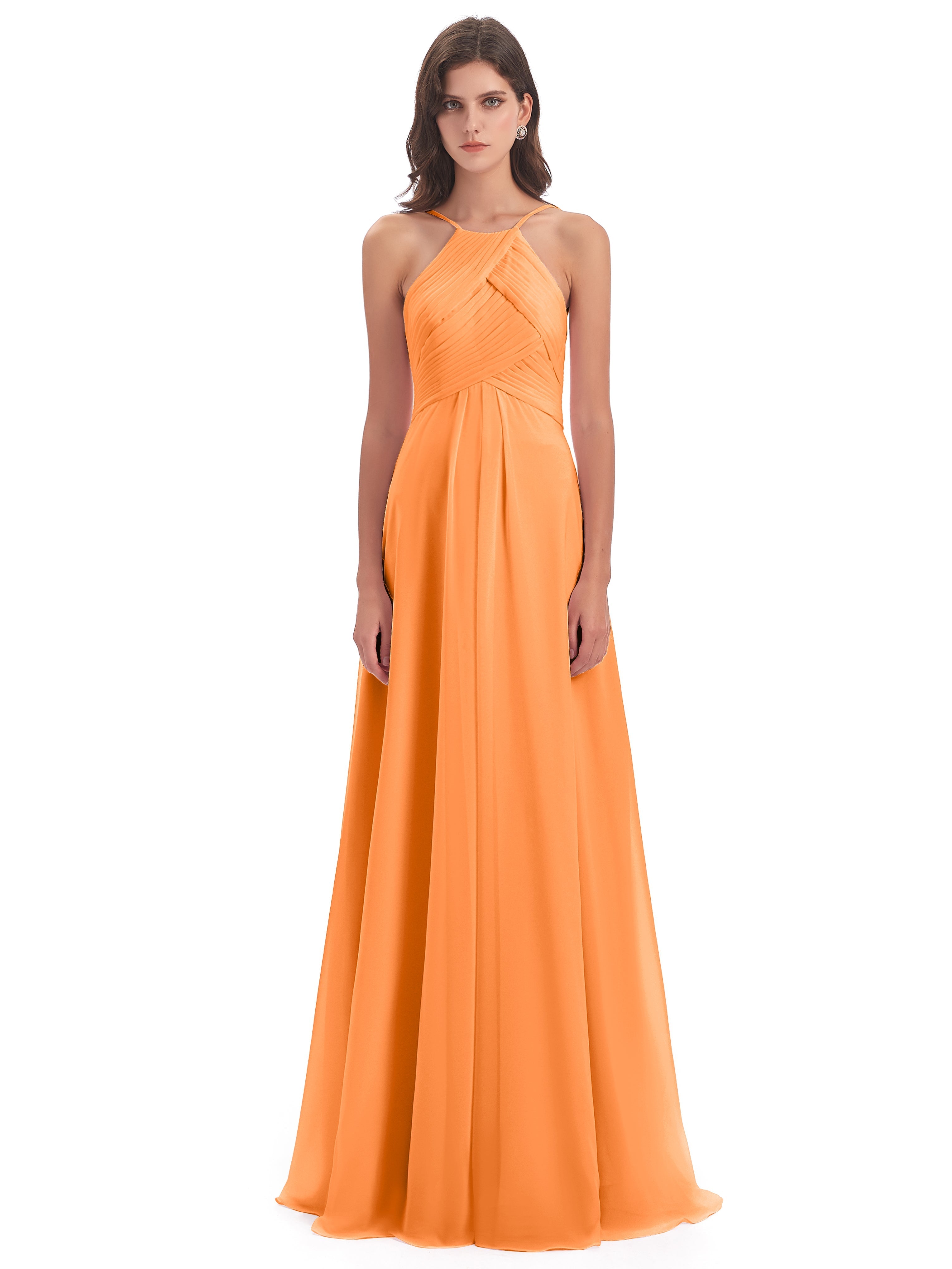 Robe Demoiselle D Honneur Orange Licou Dos Ouvert Mousseline Robes Demoiselle D'Honneur