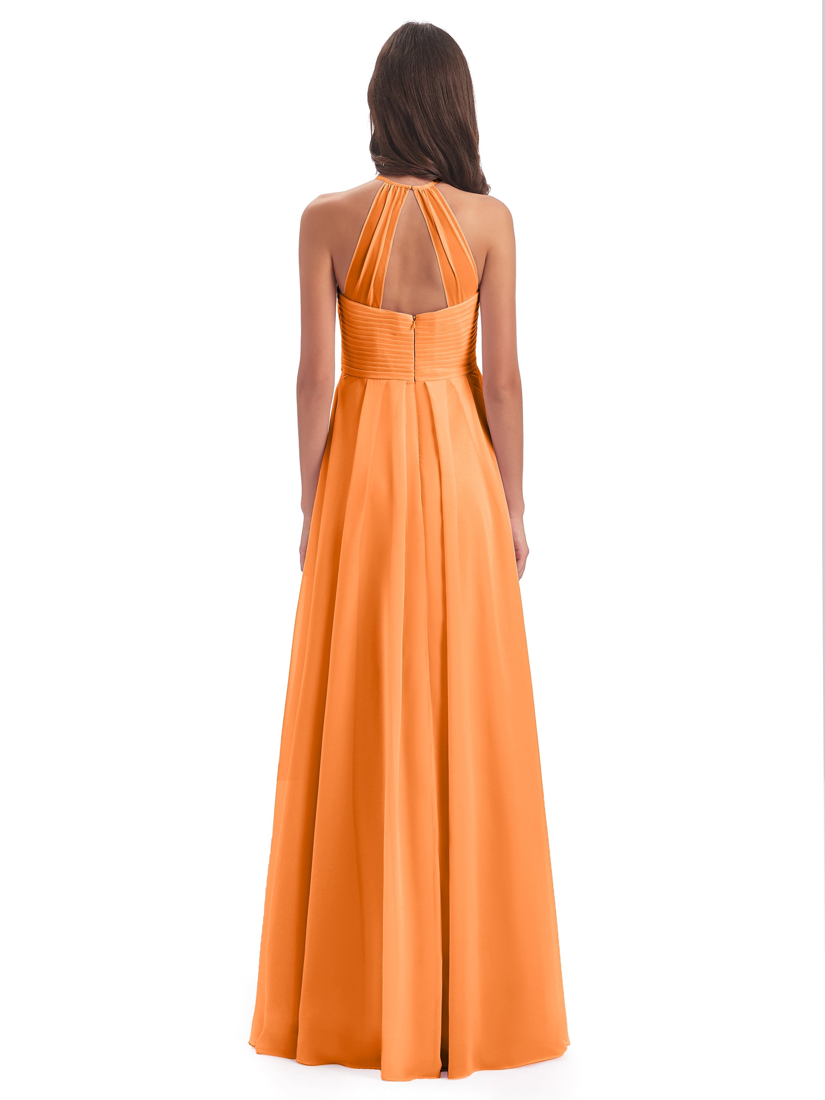 Robe Demoiselle D Honneur Orange Licou Dos Ouvert Mousseline Robes Demoiselle D'Honneur