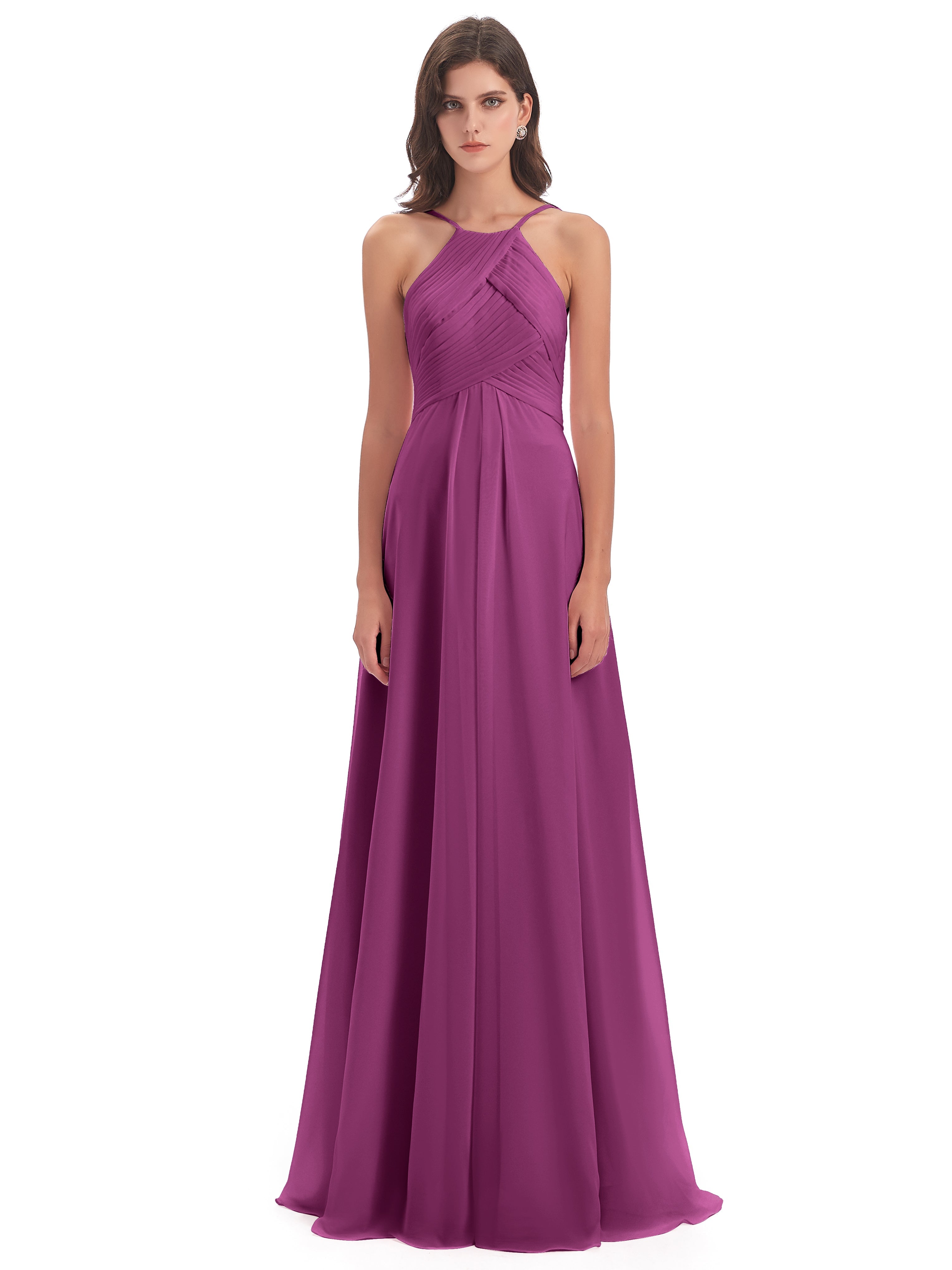 Robes De Demoiselle D'Honneur Orchidée Licou Dos Ouvert Mousseline Robes Demoiselle D'Honneur