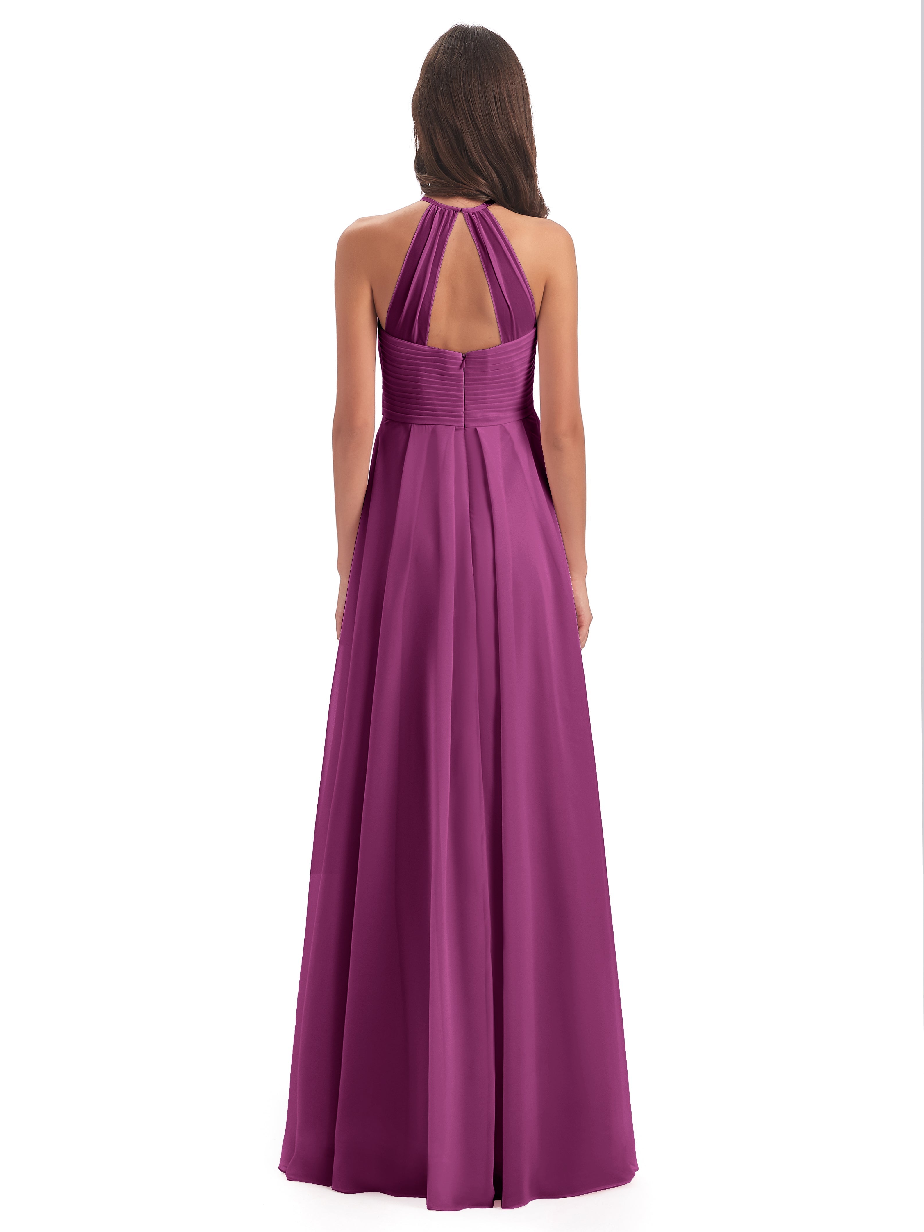 Robes De Demoiselle D'Honneur Orchidée Licou Dos Ouvert Mousseline Robes Demoiselle D'Honneur