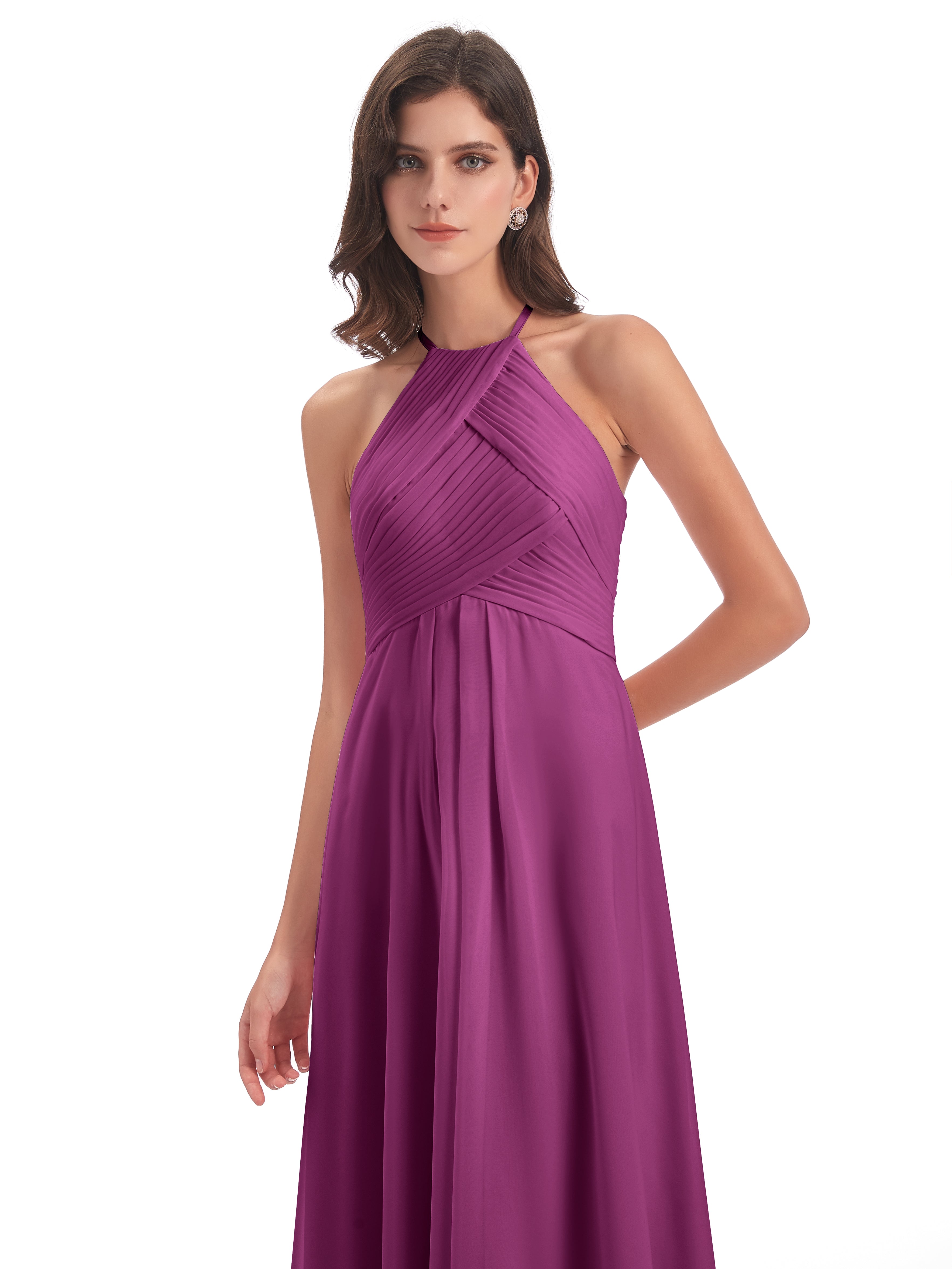 Robes De Demoiselle D'Honneur Orchidée Licou Dos Ouvert Mousseline Robes Demoiselle D'Honneur
