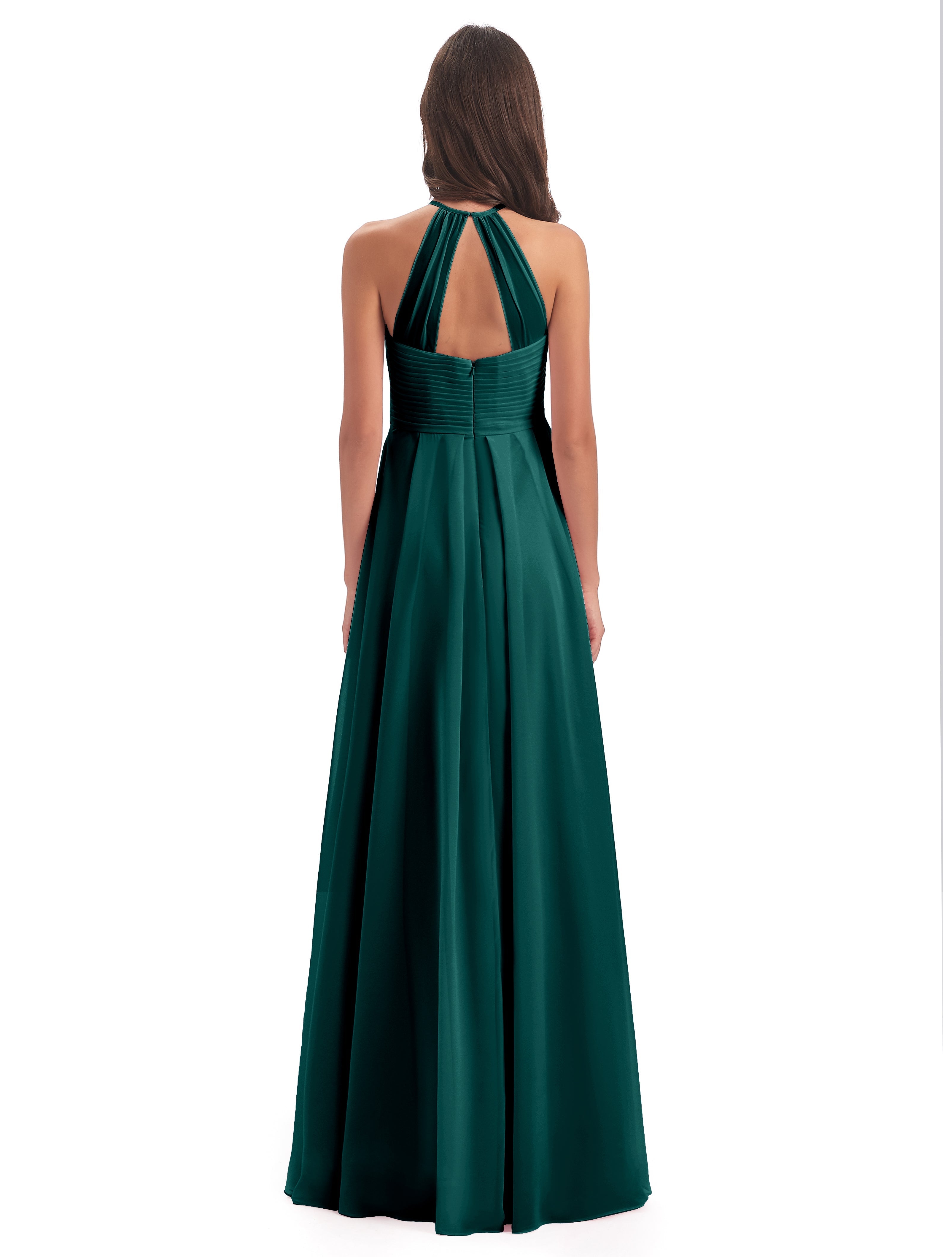Robe Demoiselle D Honneur Bleu Paon Licou Dos Ouvert Mousseline Robes Demoiselle D'Honneur