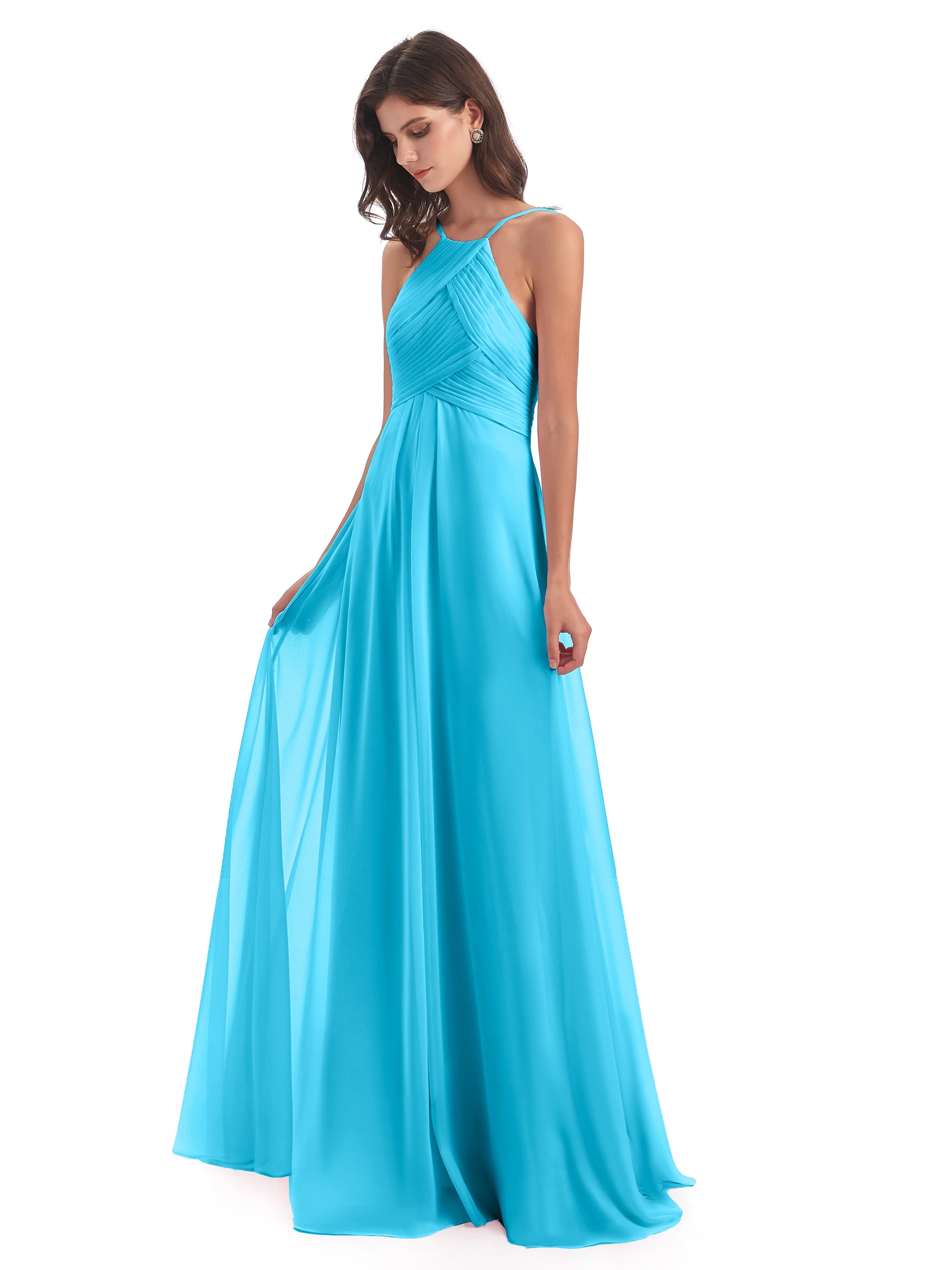 Robe De Demoiselle D'Honneur En Piscine Licou Dos Ouvert Mousseline Robes Demoiselle D'Honneur