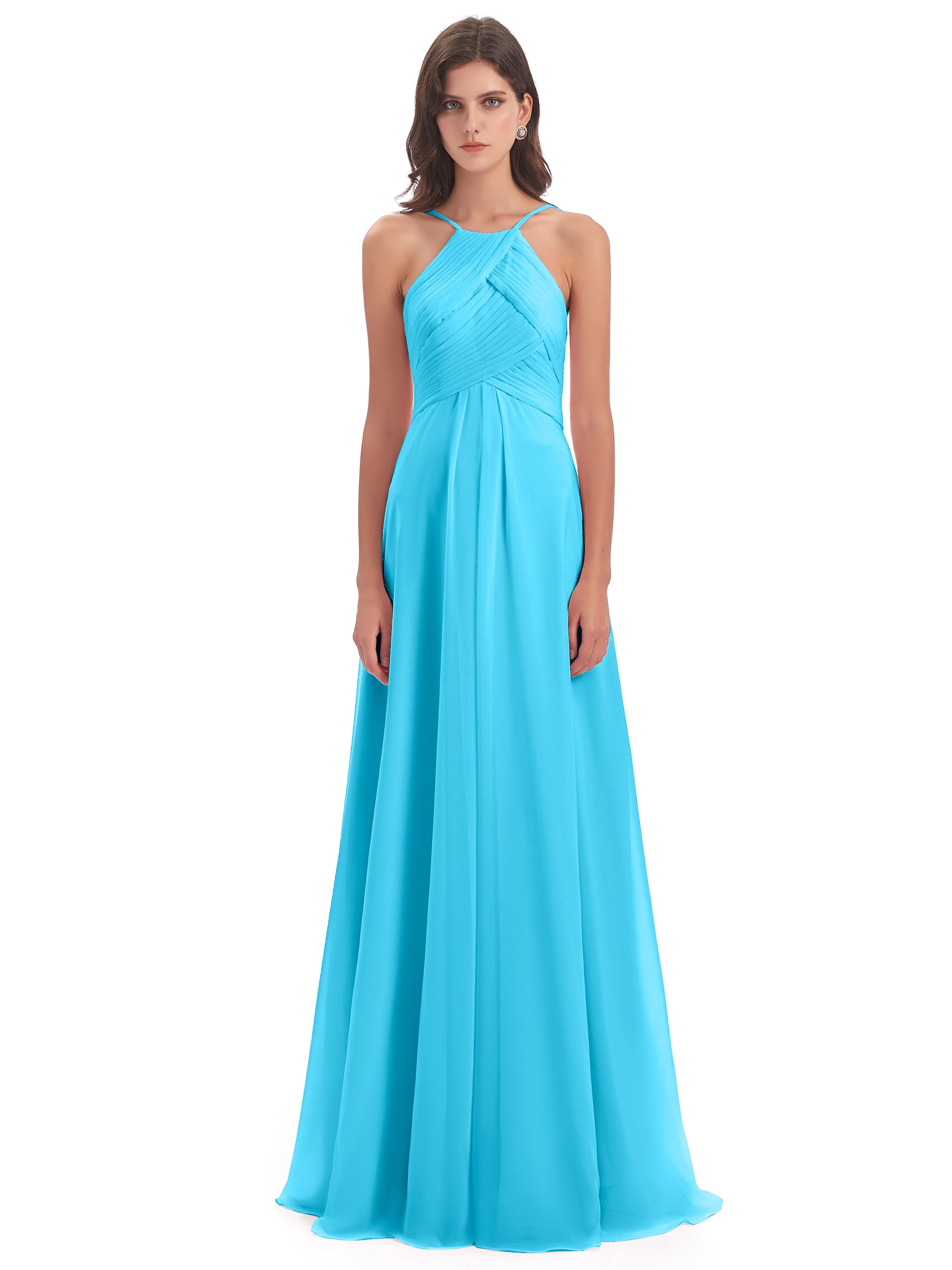 Robe De Demoiselle D'Honneur En Piscine Licou Dos Ouvert Mousseline Robes Demoiselle D'Honneur