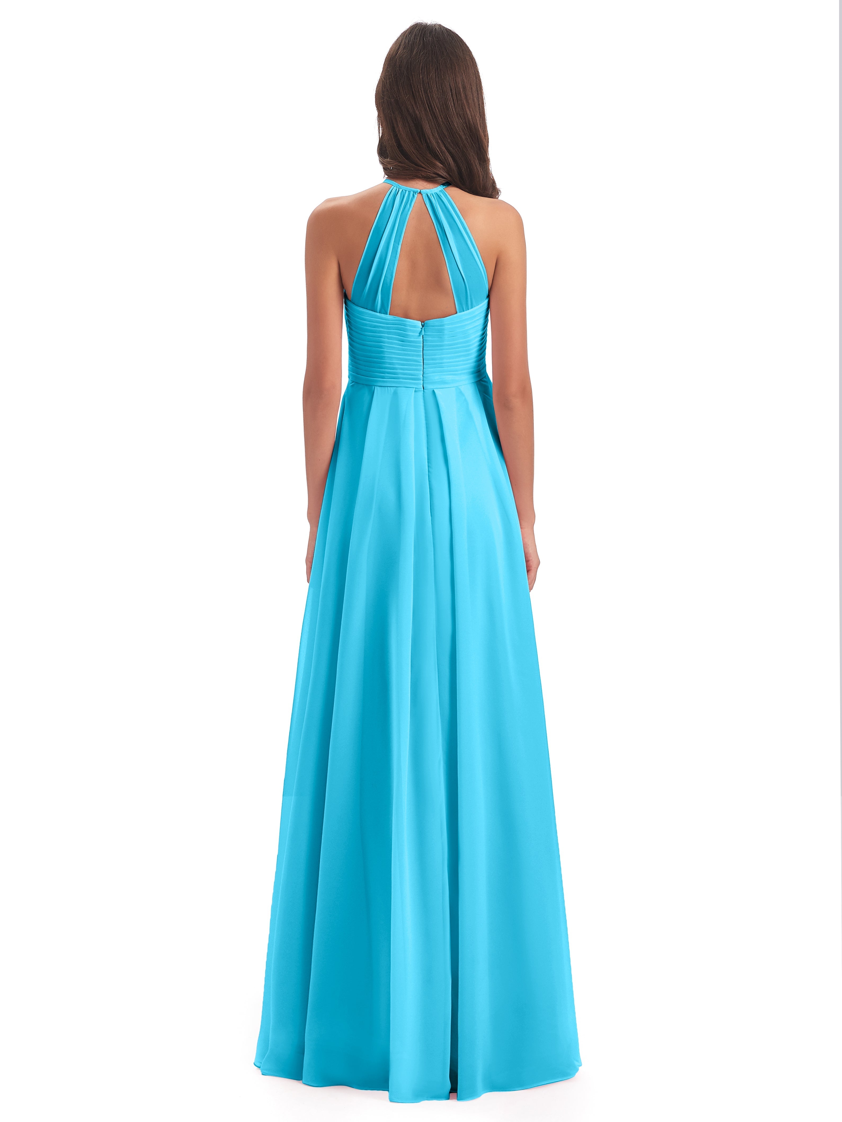 Robe De Demoiselle D'Honneur En Piscine Licou Dos Ouvert Mousseline Robes Demoiselle D'Honneur