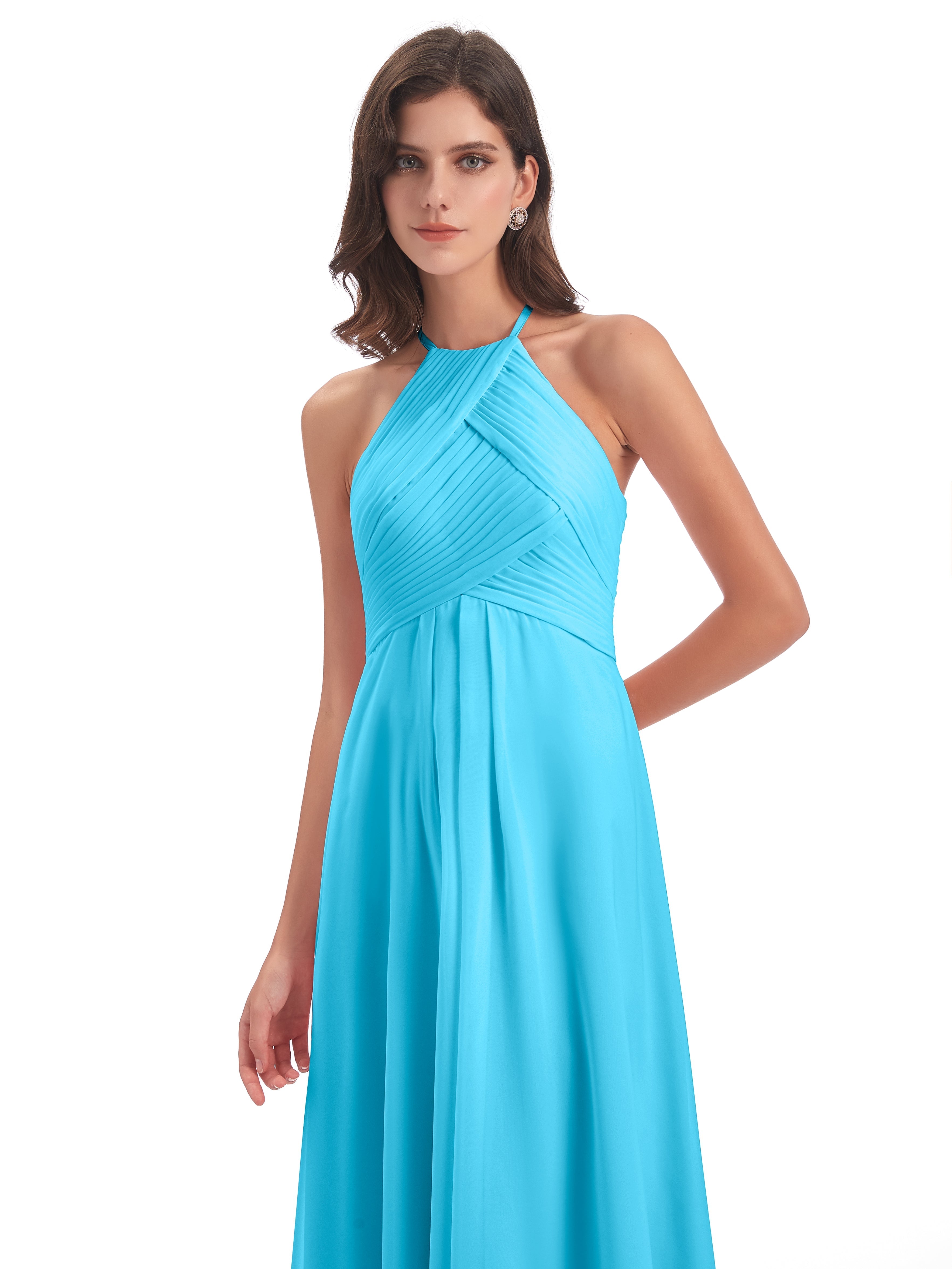 Robe De Demoiselle D'Honneur En Piscine Licou Dos Ouvert Mousseline Robes Demoiselle D'Honneur