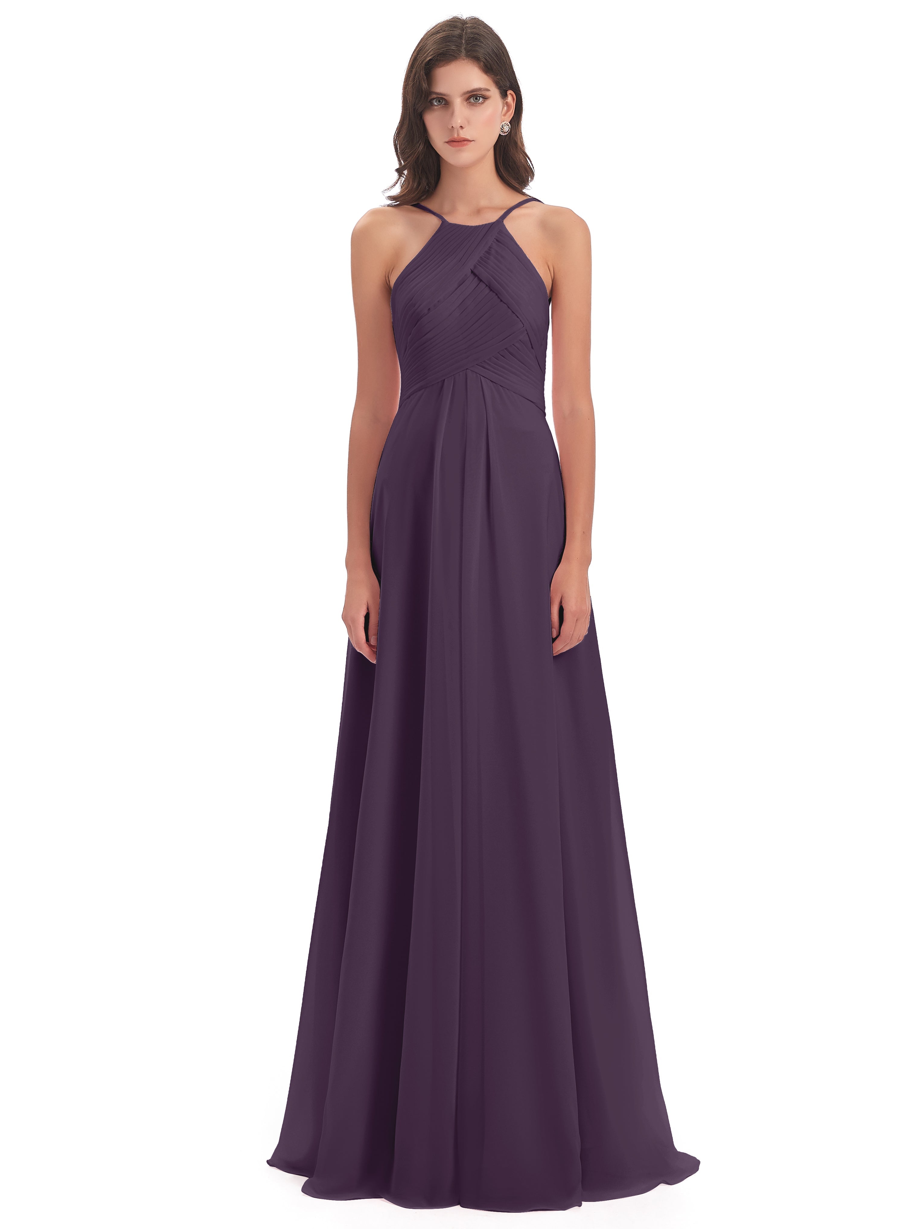 Robe De Demoiselle D'Honneur En Plum Licou Dos Ouvert Mousseline Robes Demoiselle D'Honneur