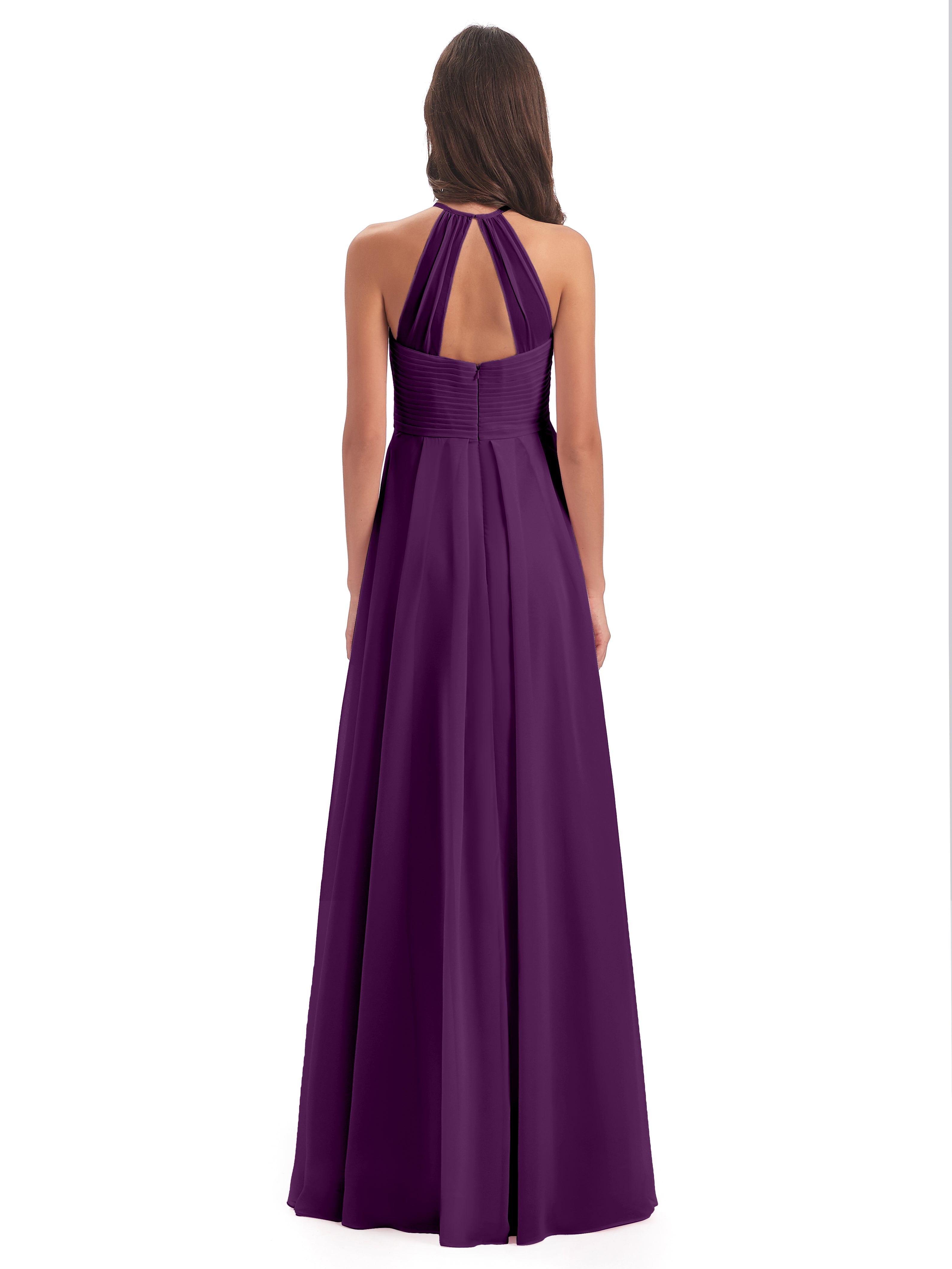 Robes De Demoiselle D'Honneur En Raisin Licou Dos Ouvert Mousseline Robes Demoiselle D'Honneur