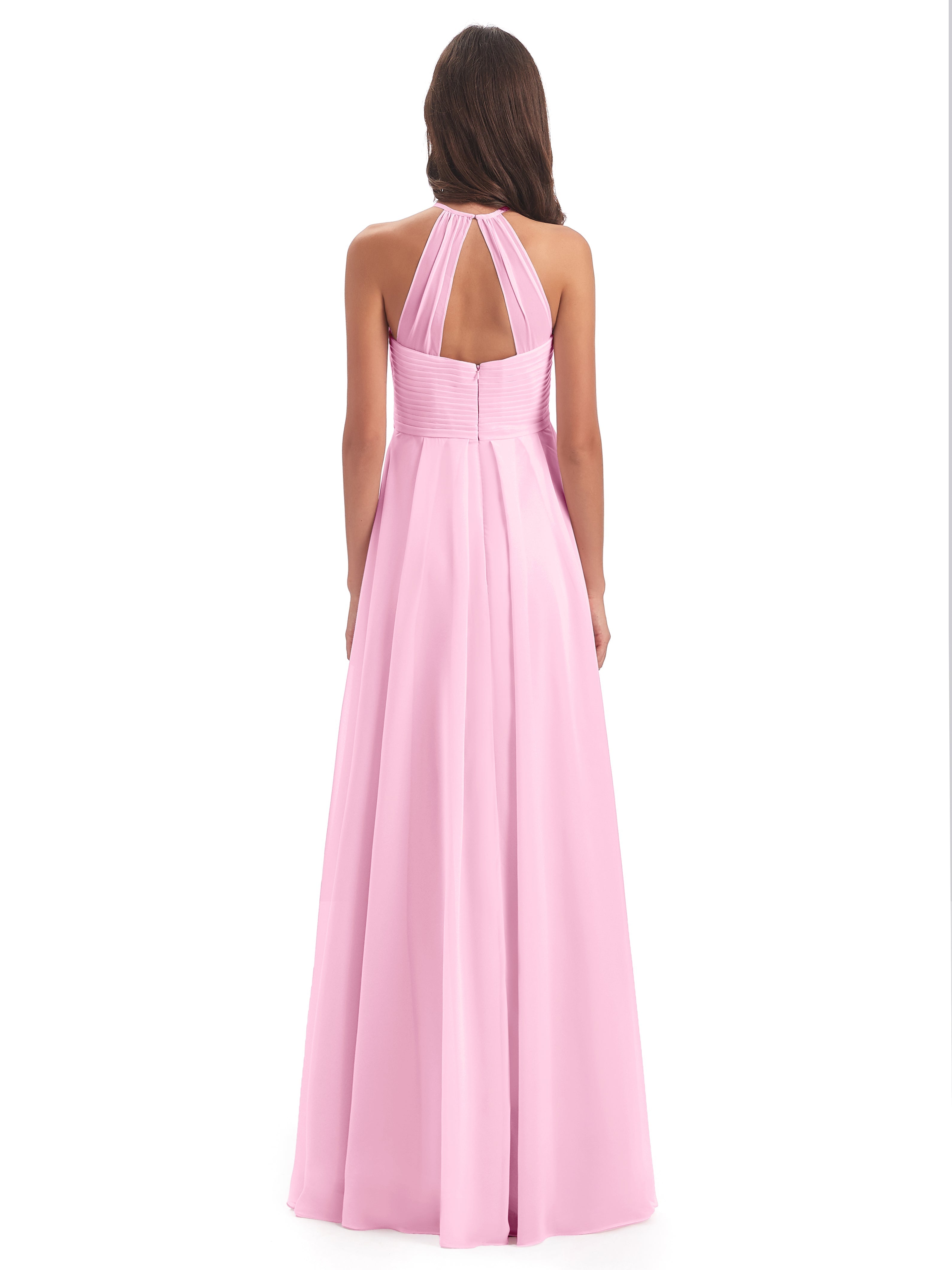 Robes De Demoiselle D'Honneur Rose Bonbon Licou Dos Ouvert Mousseline Robes Demoiselle D'Honneur