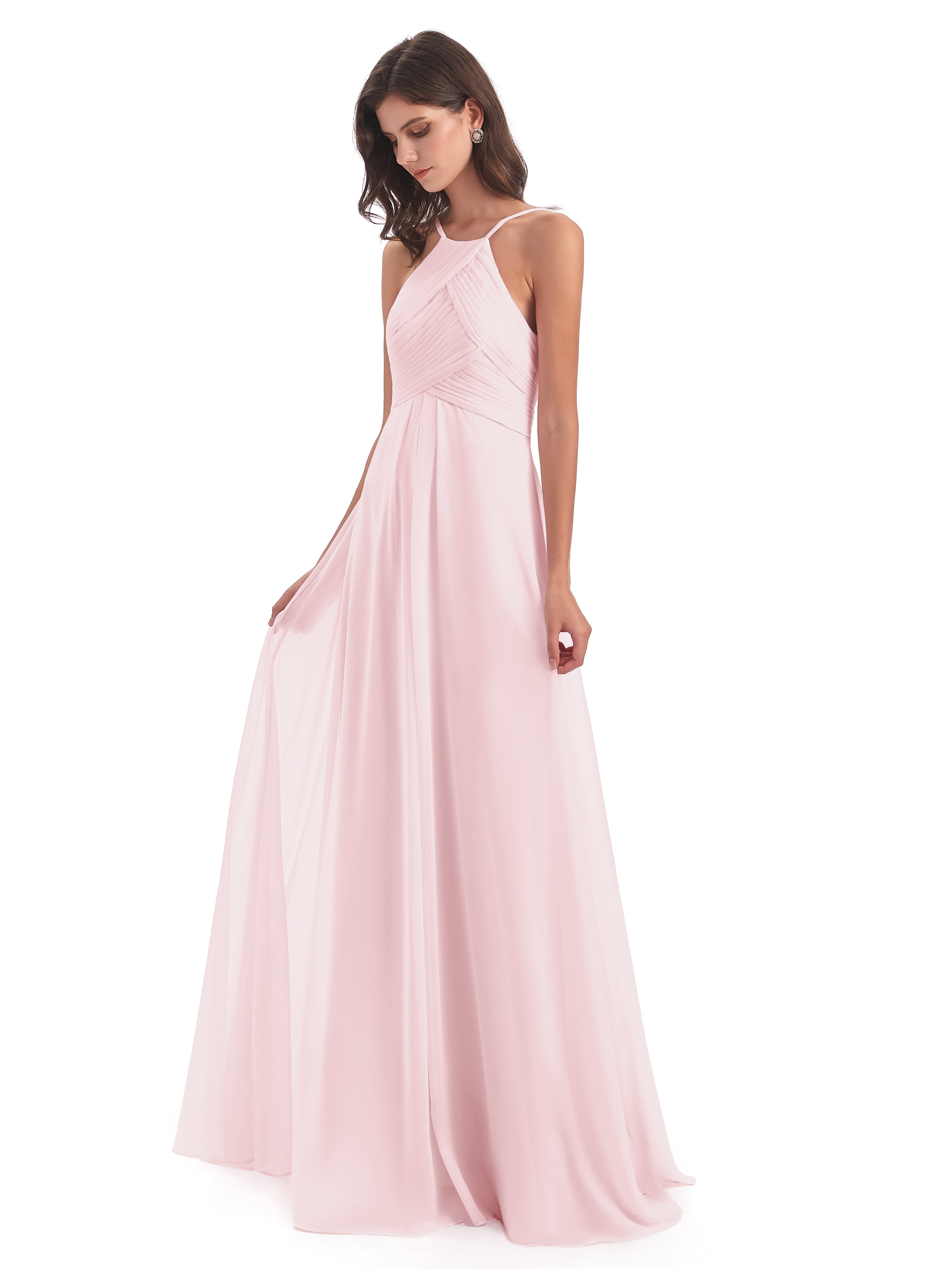 Robes Demoiselles D Honneur Rose Pale Licou Dos Ouvert Mousseline Robes Demoiselle D'Honneur
