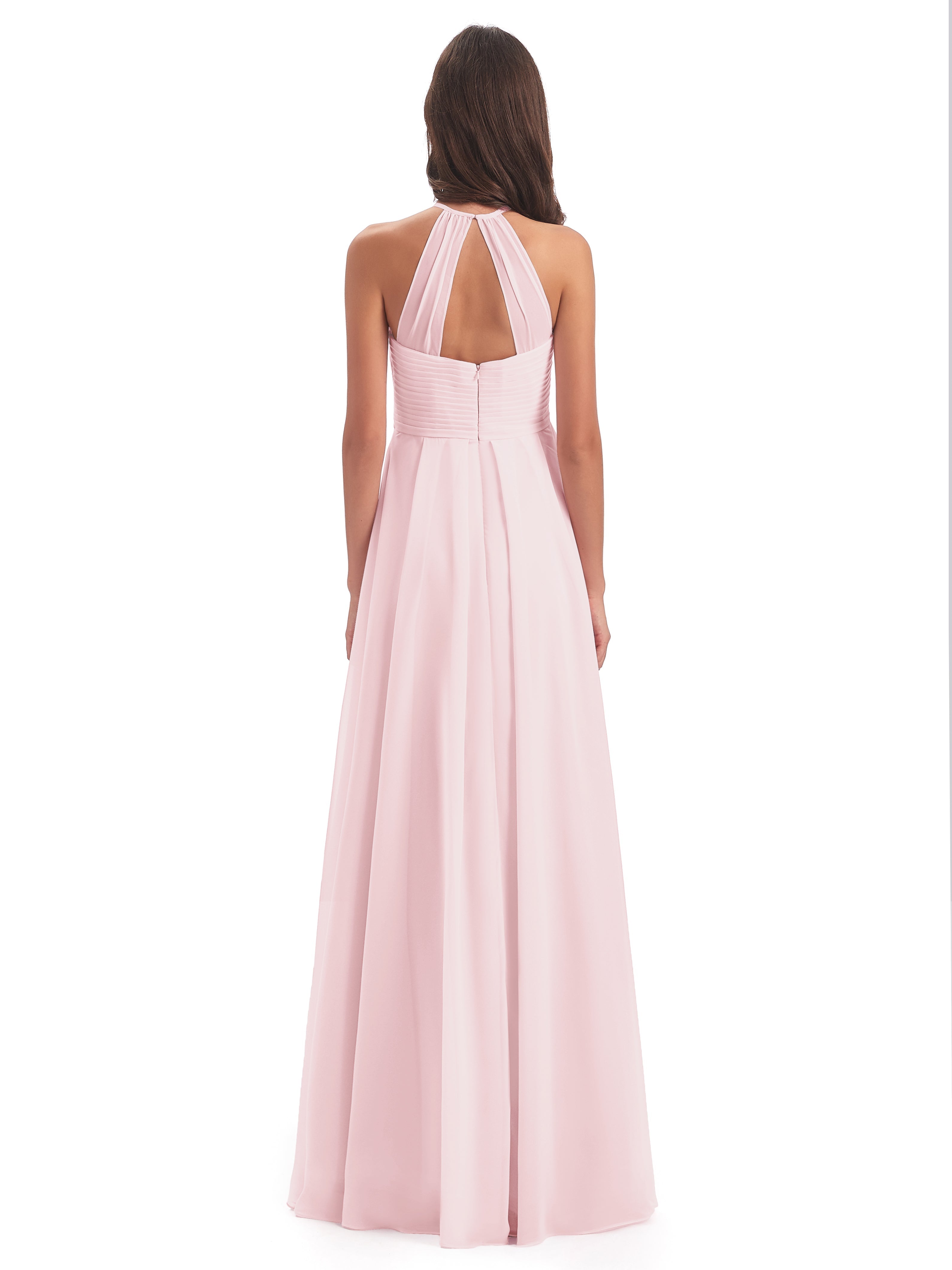 Robes Demoiselles D Honneur Rose Pale Licou Dos Ouvert Mousseline Robes Demoiselle D'Honneur