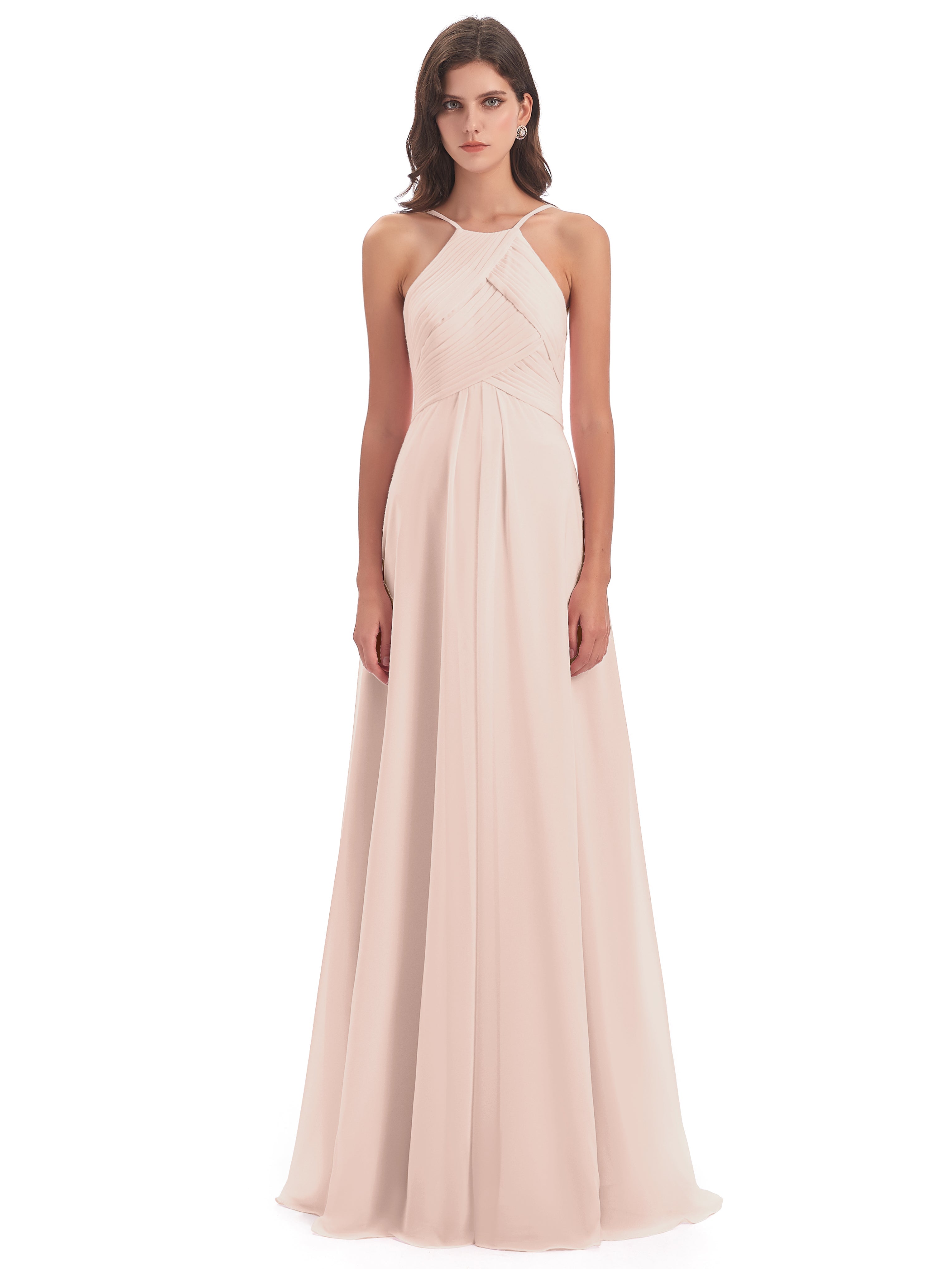 Robe De Demoiselle D'Honneur En Perles Licou Dos Ouvert Mousseline Robes Demoiselle D'Honneur