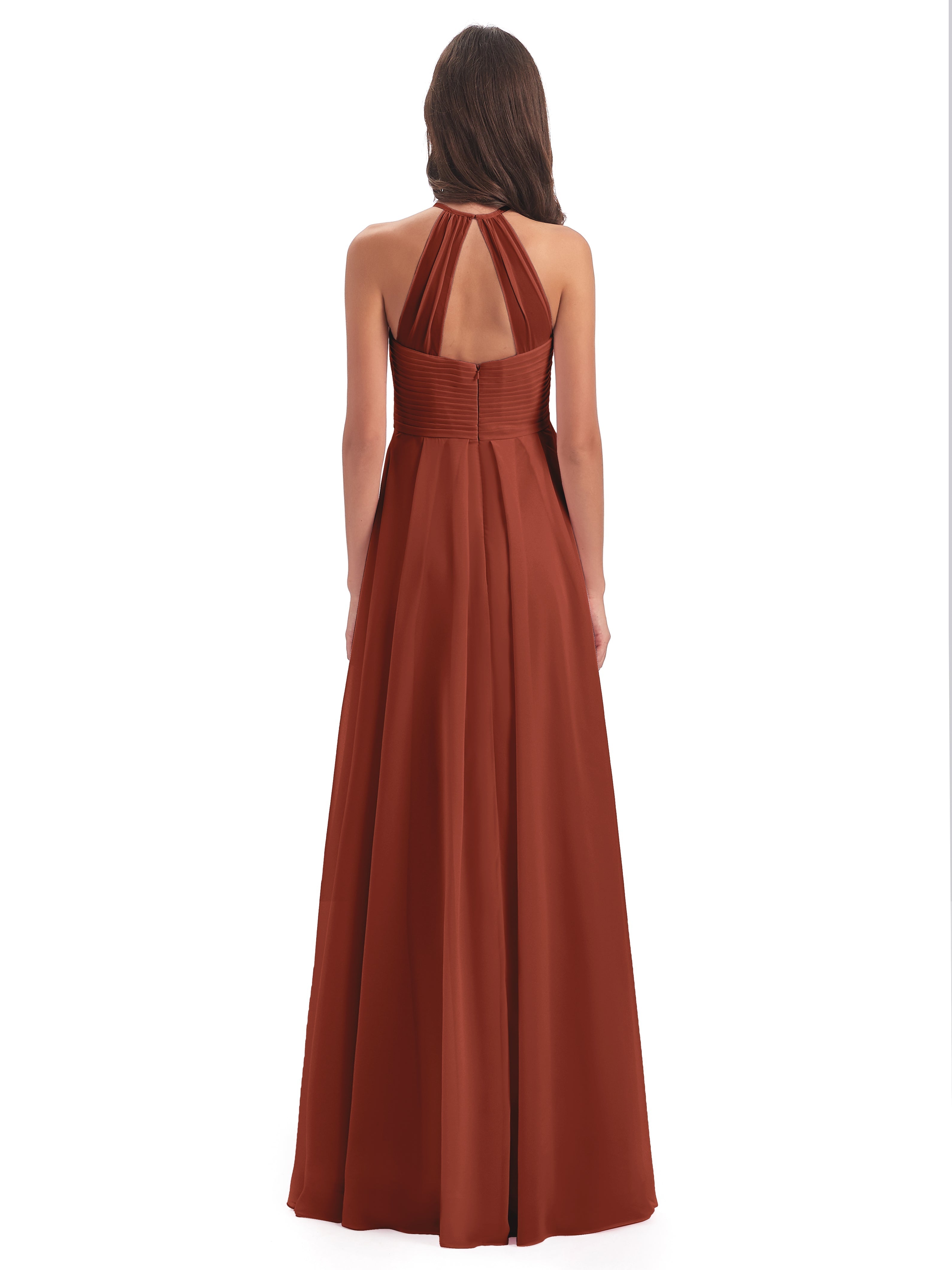 Robe Demoiselle D Honneur Rouille Licou Dos Ouvert Mousseline Robes Demoiselle D'Honneur