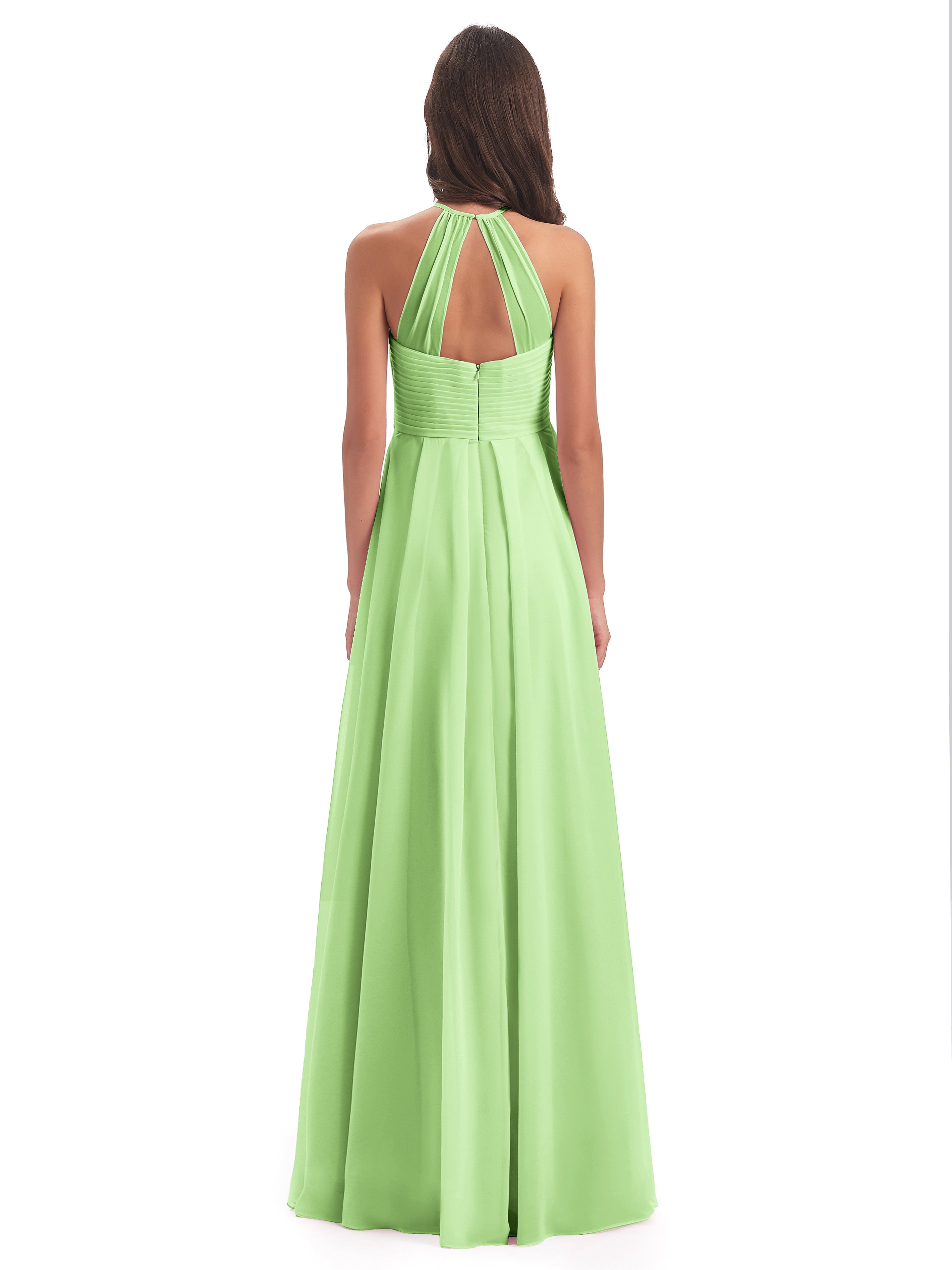 Robes Demoiselle D Honneur Vert Sauge Licou Dos Ouvert Mousseline Robes Demoiselle D'Honneur