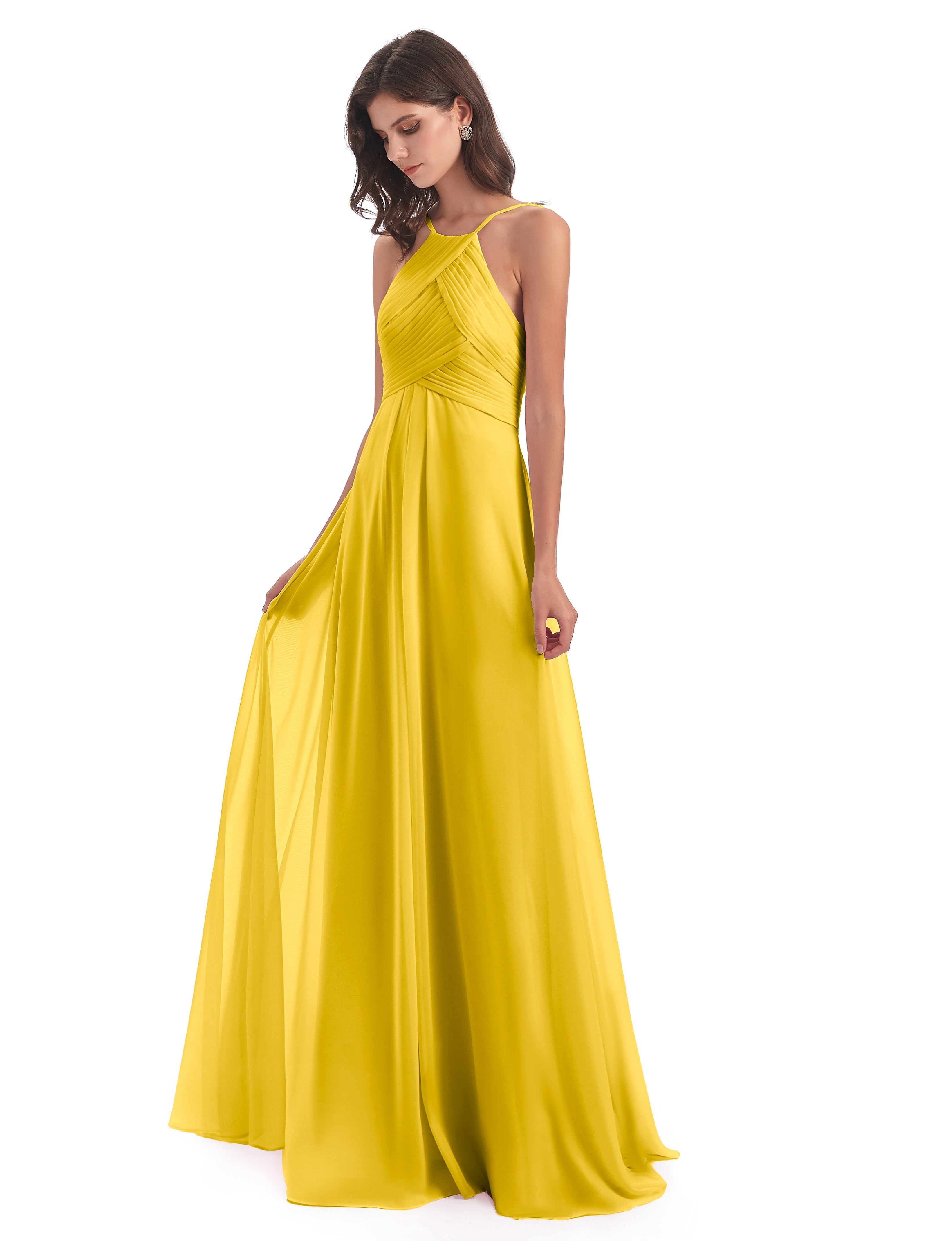 Robe De Demoiselle D'Honneur Souci Licou Dos Ouvert Mousseline Robes Demoiselle D'Honneur