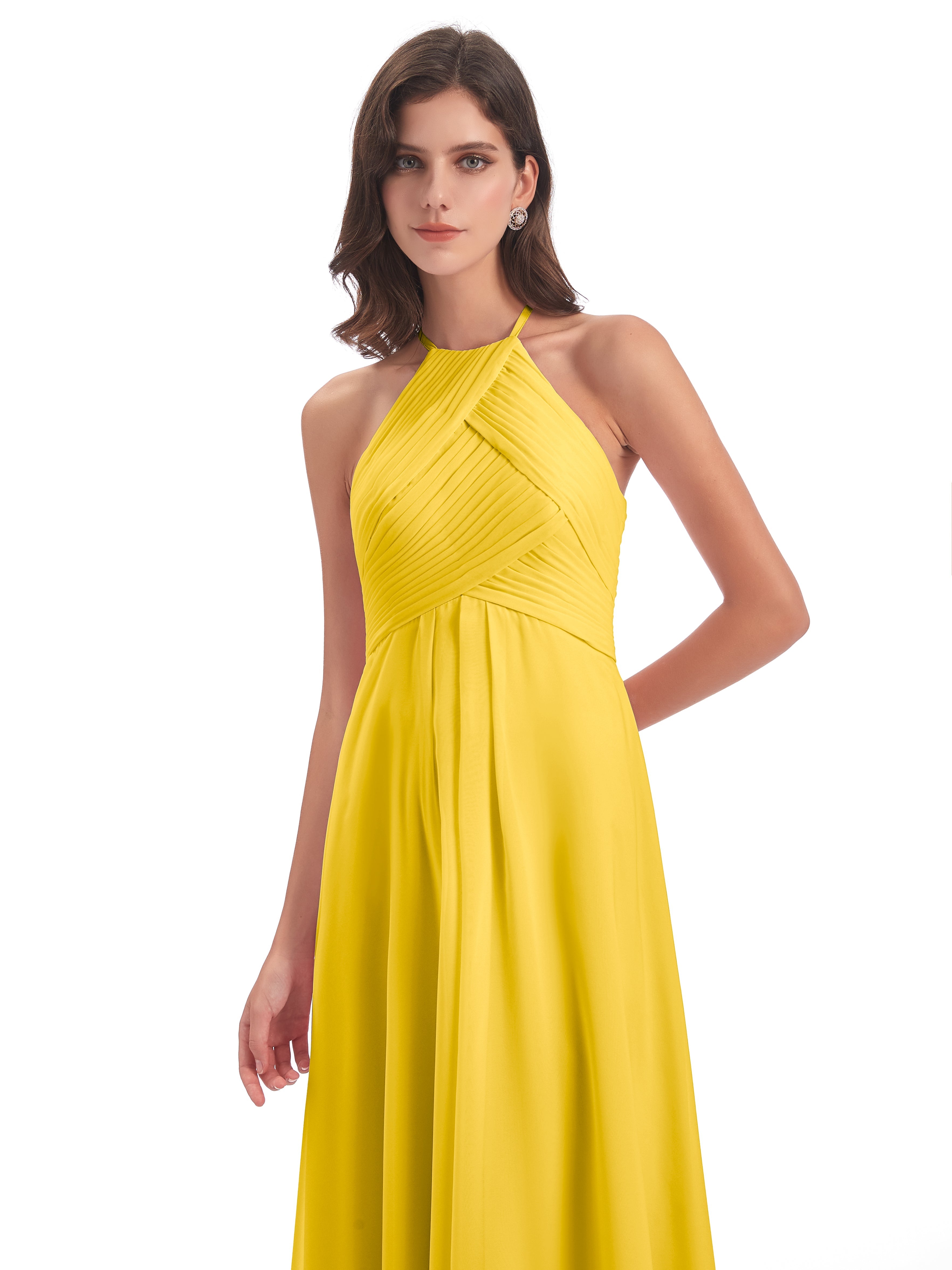 Robe De Demoiselle D'Honneur Souci Licou Dos Ouvert Mousseline Robes Demoiselle D'Honneur