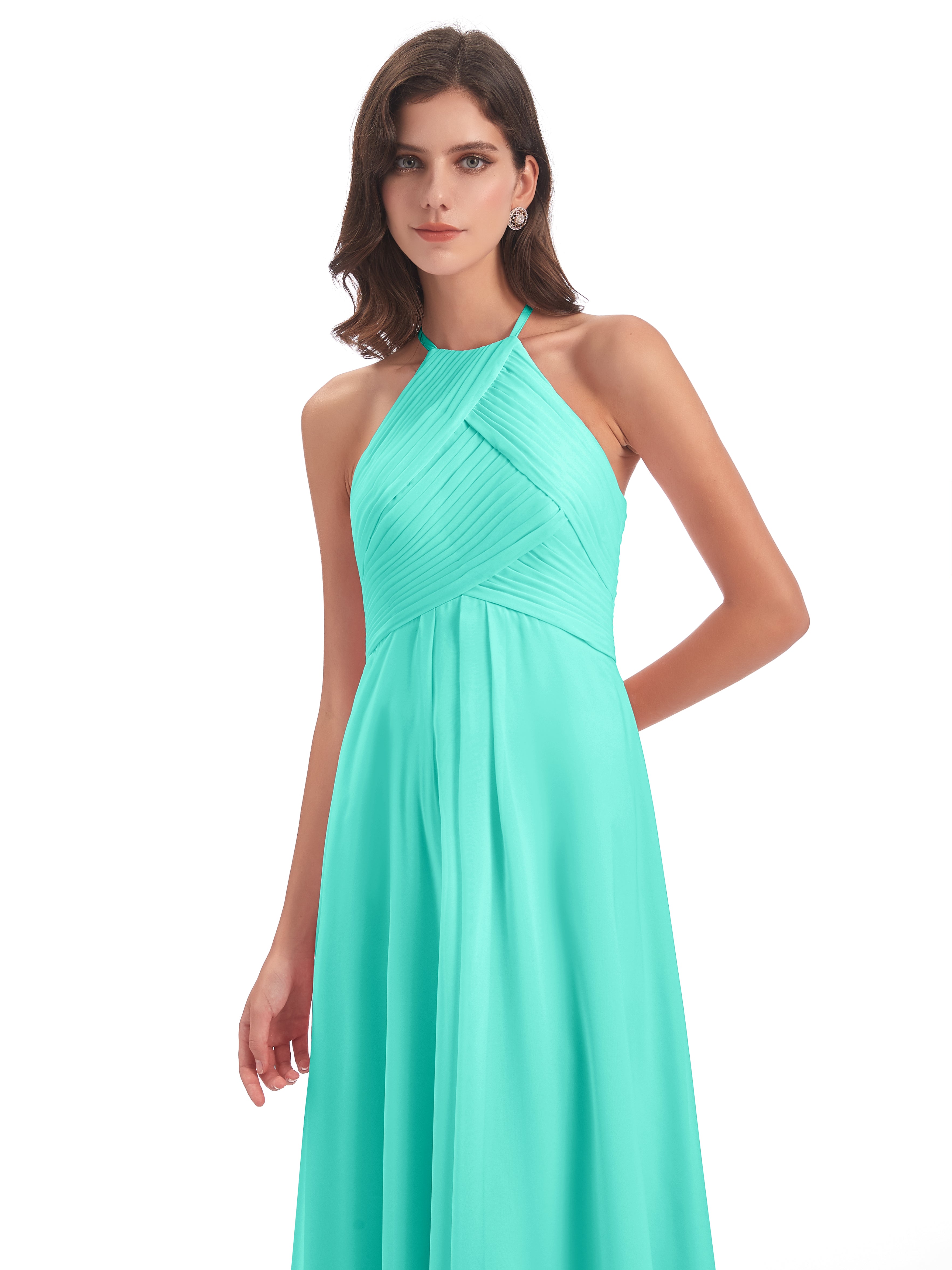 Robes De Demoiselle D'Honneur Spa Licou Dos Ouvert Mousseline Robes Demoiselle D'Honneur