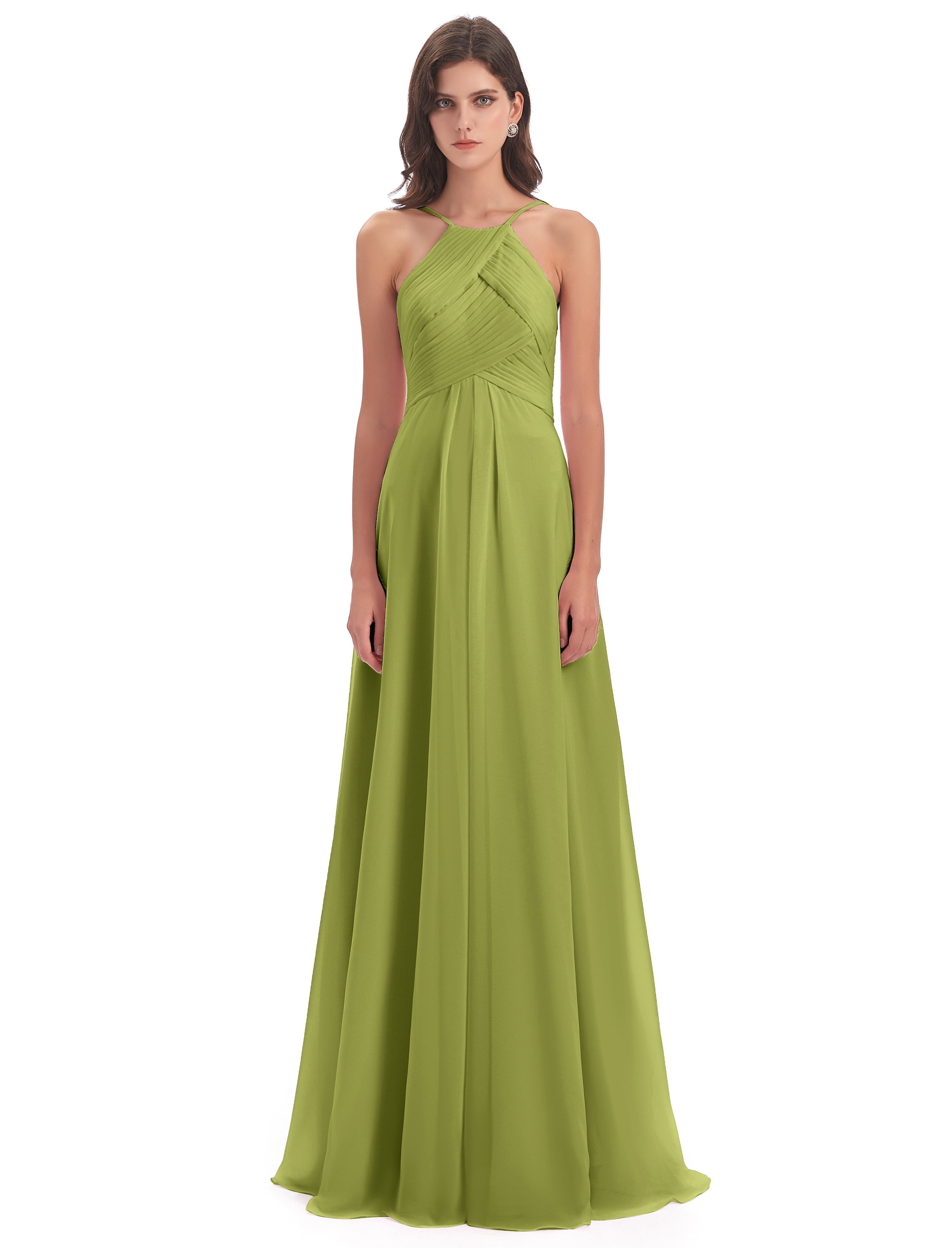 Robes De Demoiselle D'Honneur Trèfle Licou Dos Ouvert Mousseline Robes Demoiselle D'Honneur