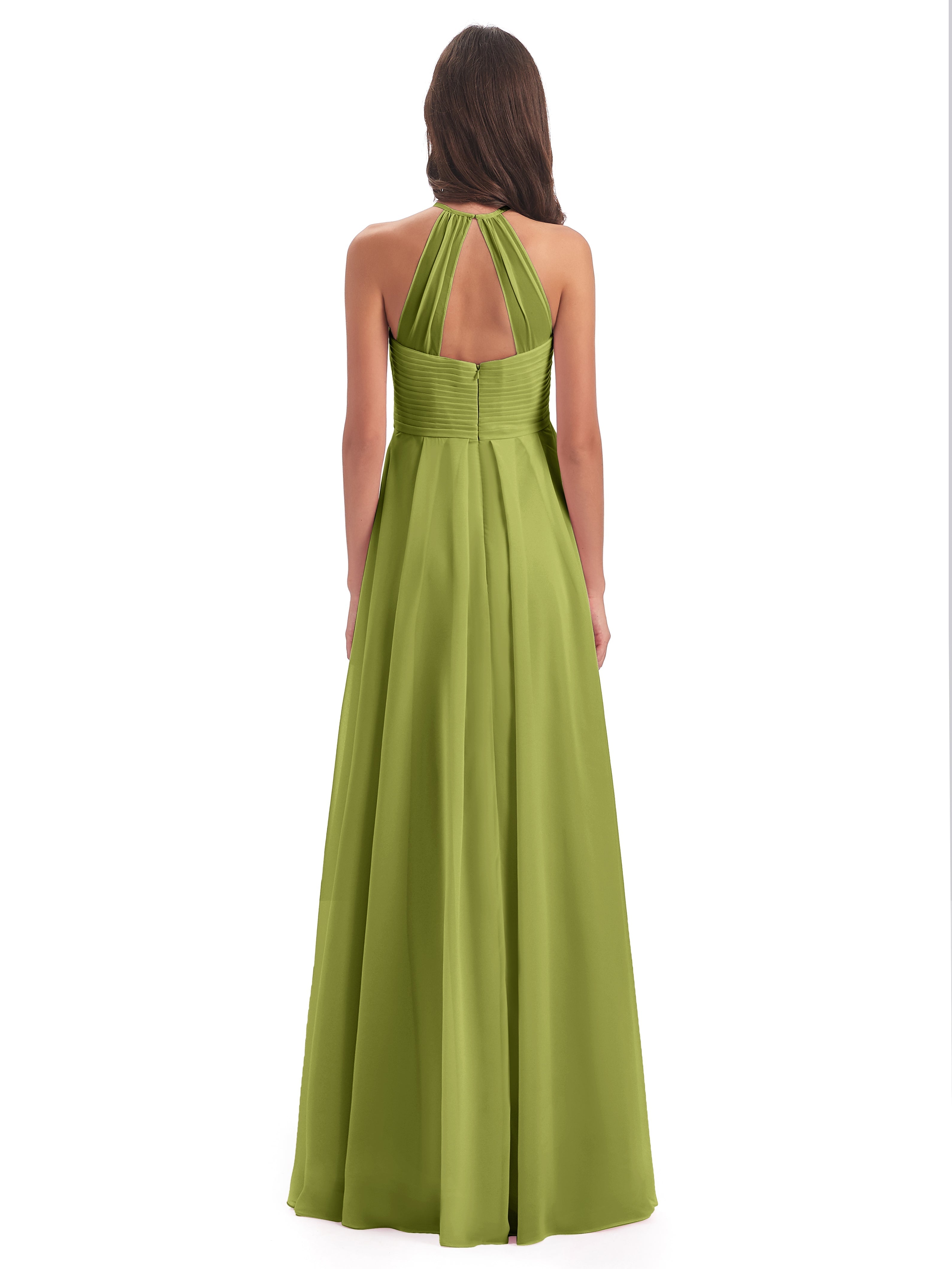 Robes De Demoiselle D'Honneur Trèfle Licou Dos Ouvert Mousseline Robes Demoiselle D'Honneur
