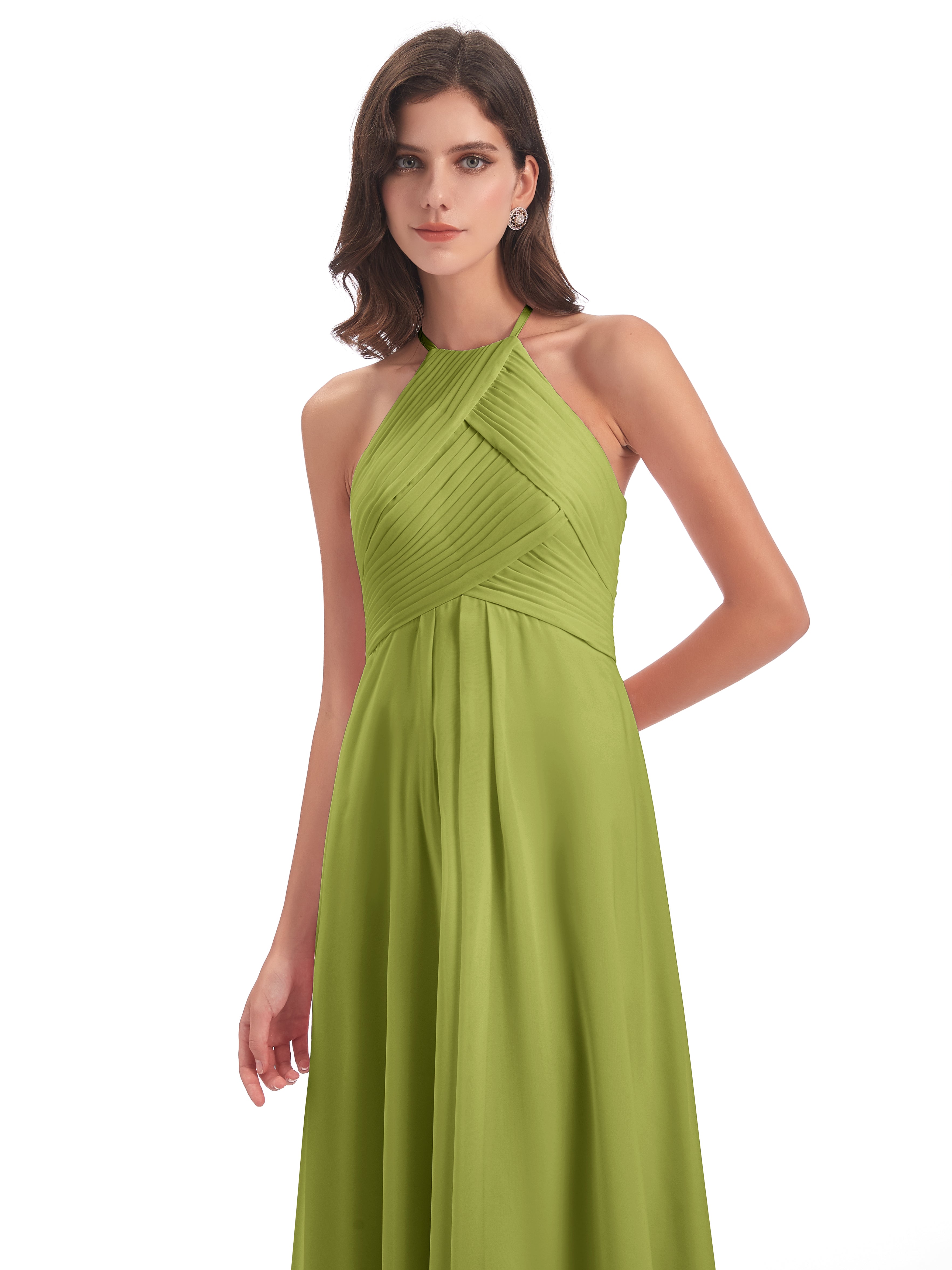 Robes De Demoiselle D'Honneur Trèfle Licou Dos Ouvert Mousseline Robes Demoiselle D'Honneur