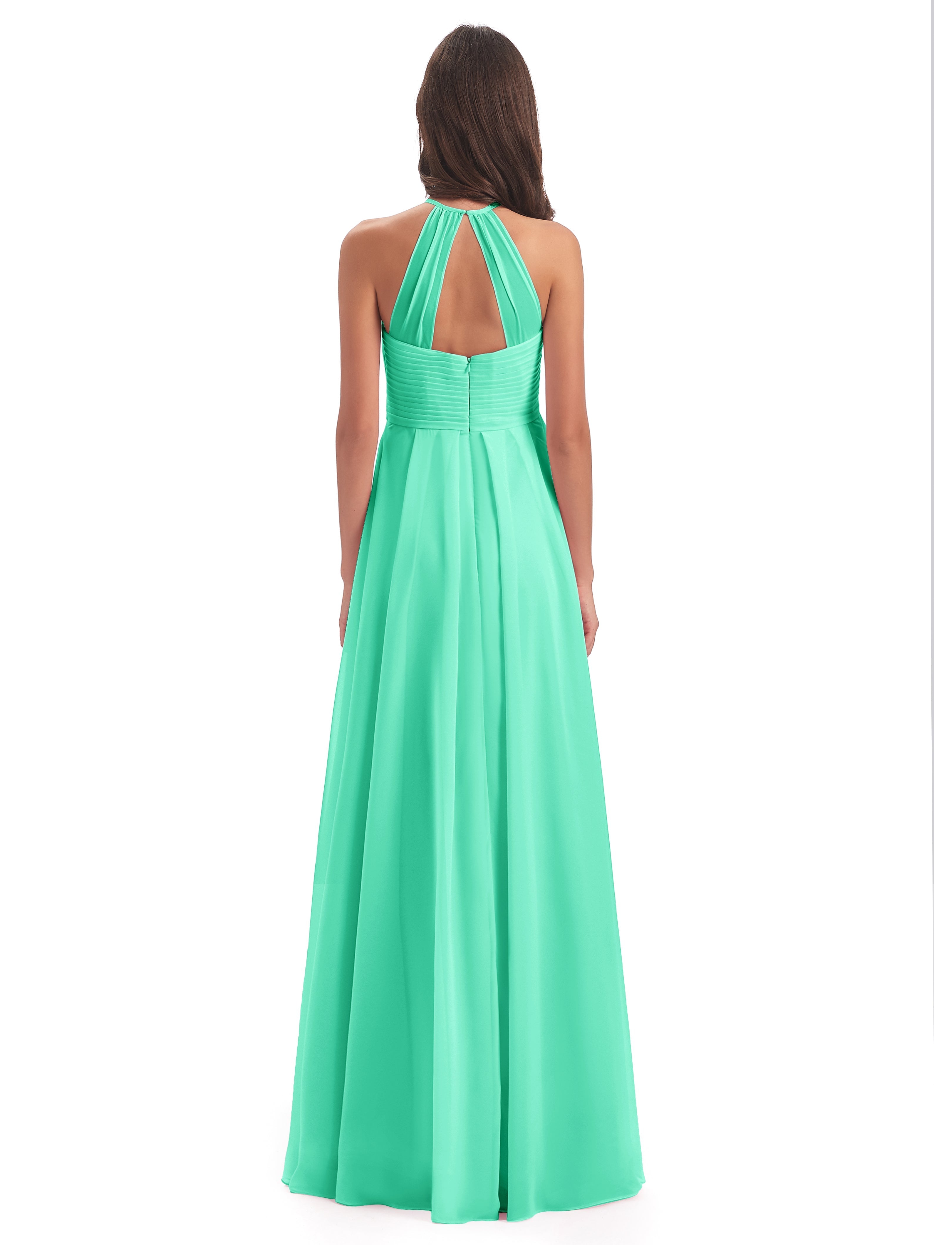 Robes De Demoiselle D'Honneur Bleu Turquoise Licou Dos Ouvert Mousseline Robes Demoiselle D'Honneur