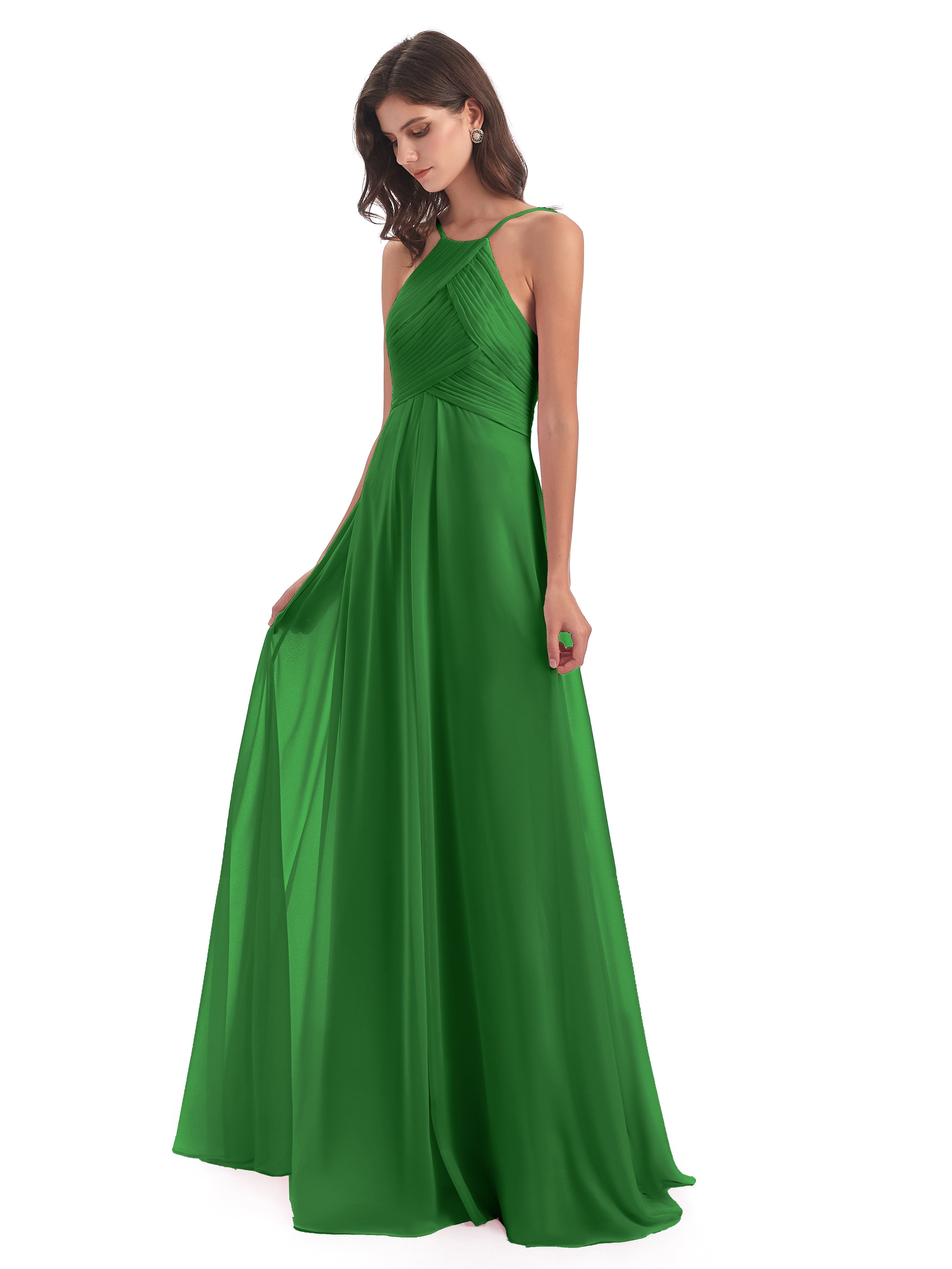 Robe De Demoiselle D Honneur Vert Licou Dos Ouvert Mousseline Robes Demoiselle D'Honneur